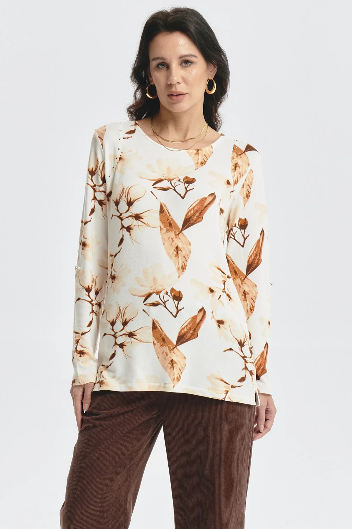 Polera Mujer Roll Up Print Crudo