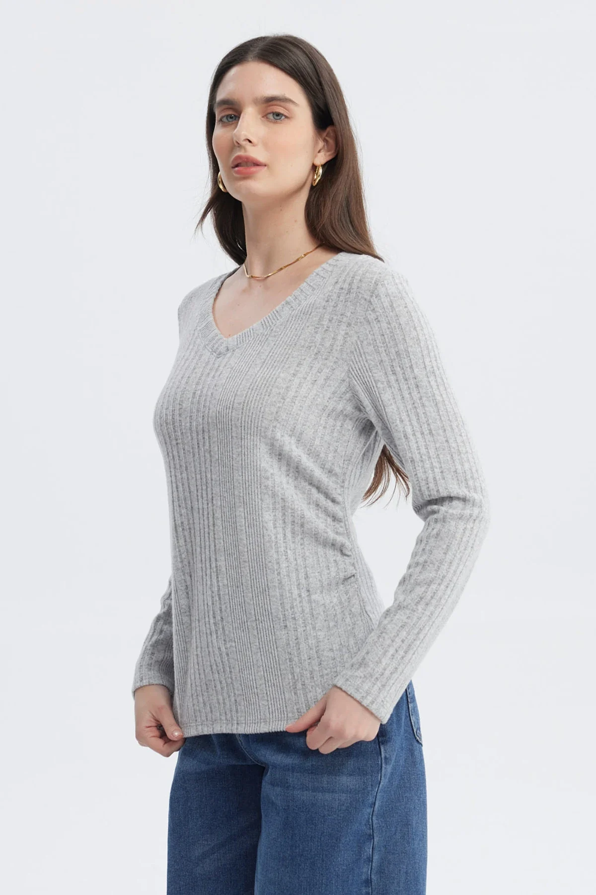 Polera Mujer Slim Gris Melange - Image 2