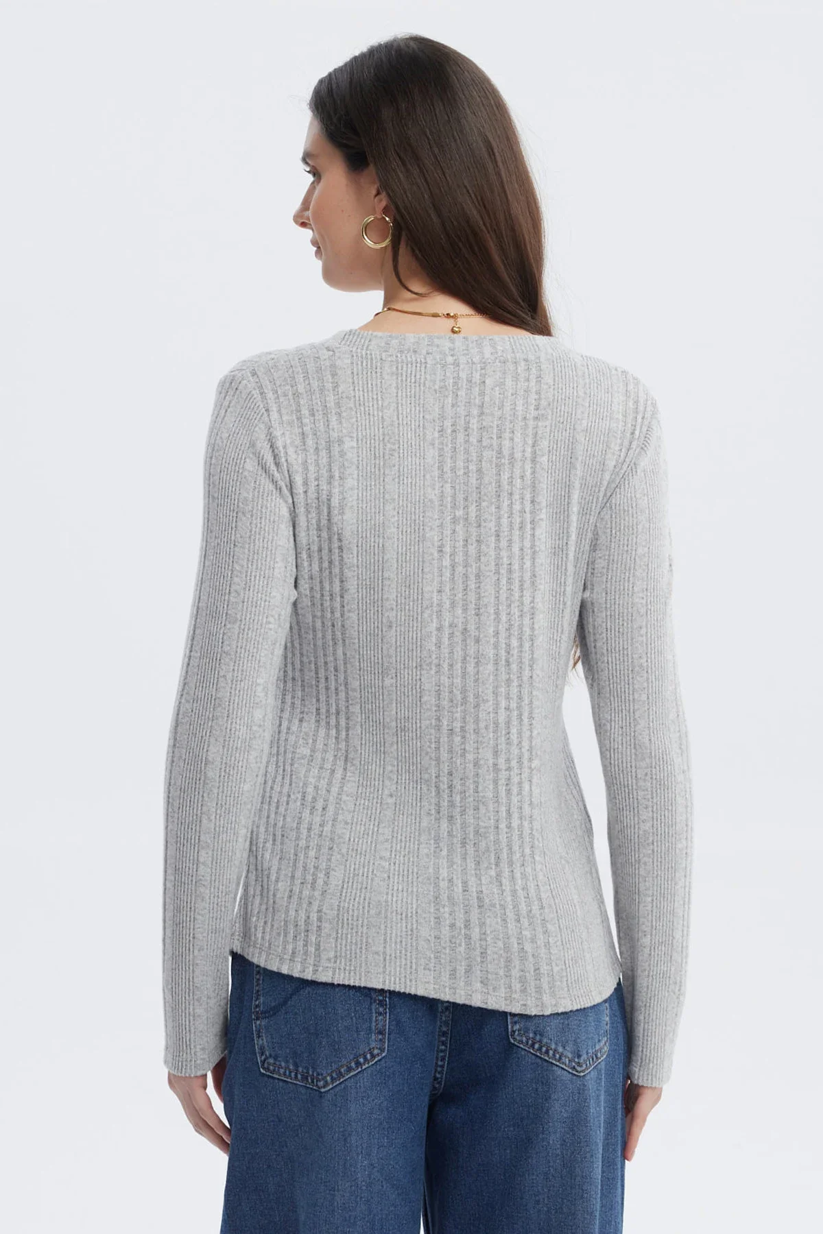 Polera Mujer Slim Gris Melange - Image 3
