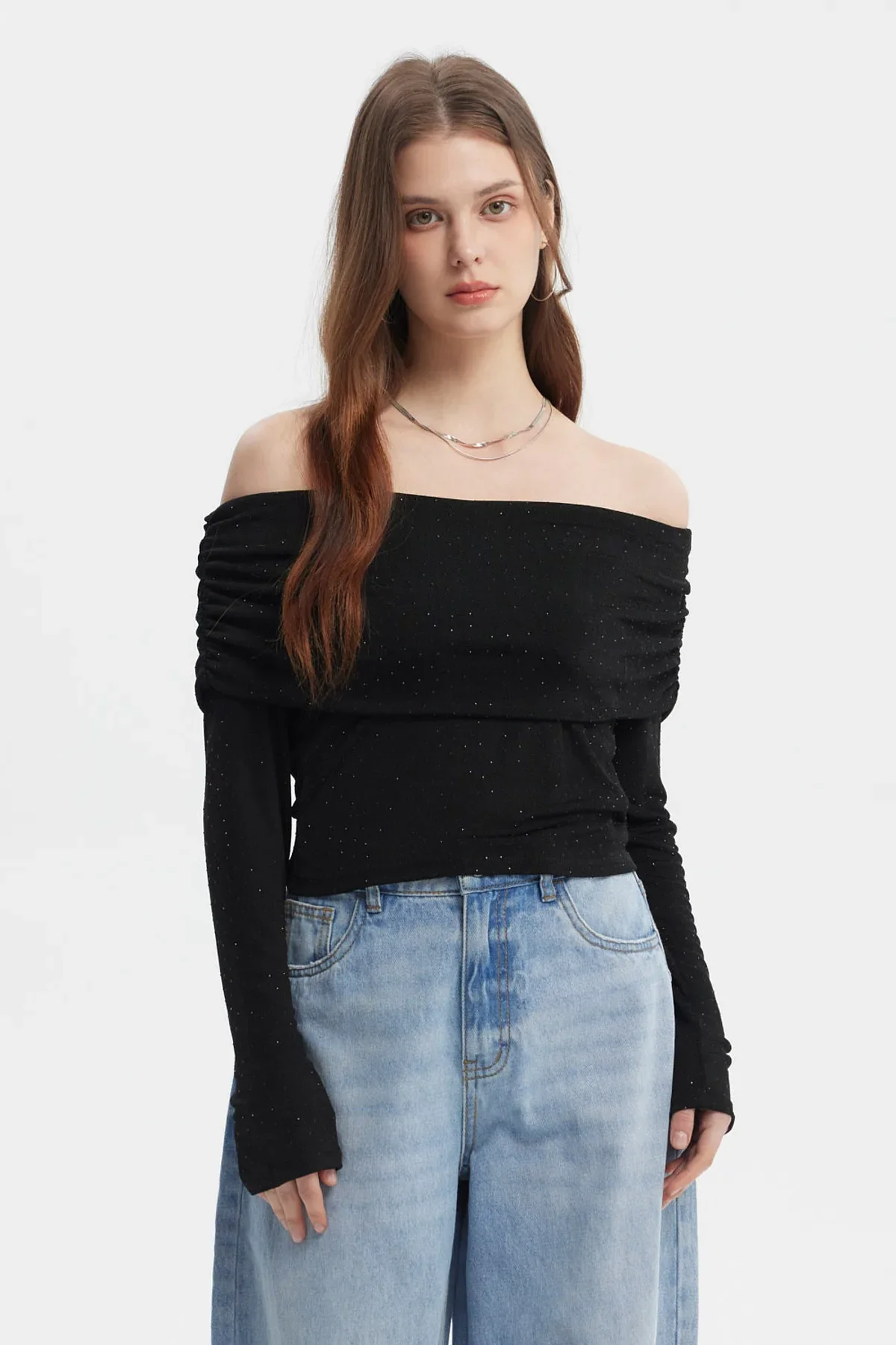 Polera Mujer Strass Negro