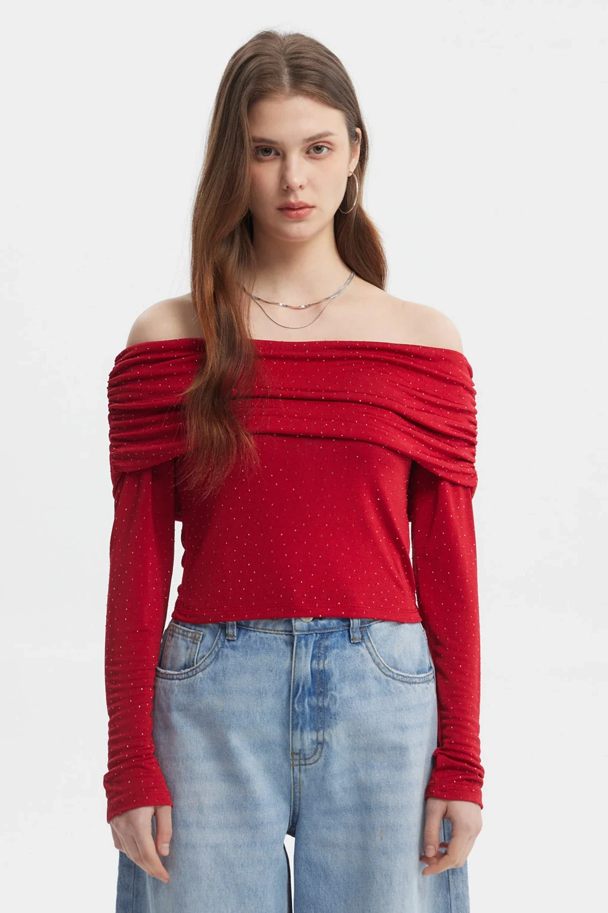 Polera Mujer Strass Rojo