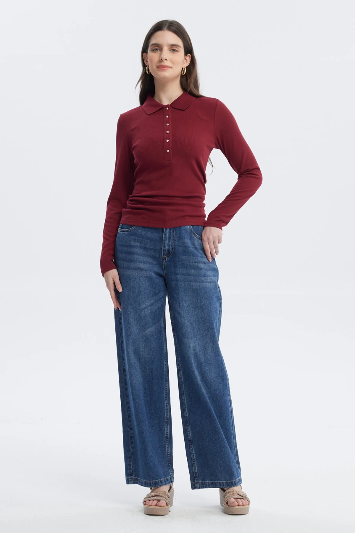 Polera Mujer Wide Leg Burdeo - Image 4