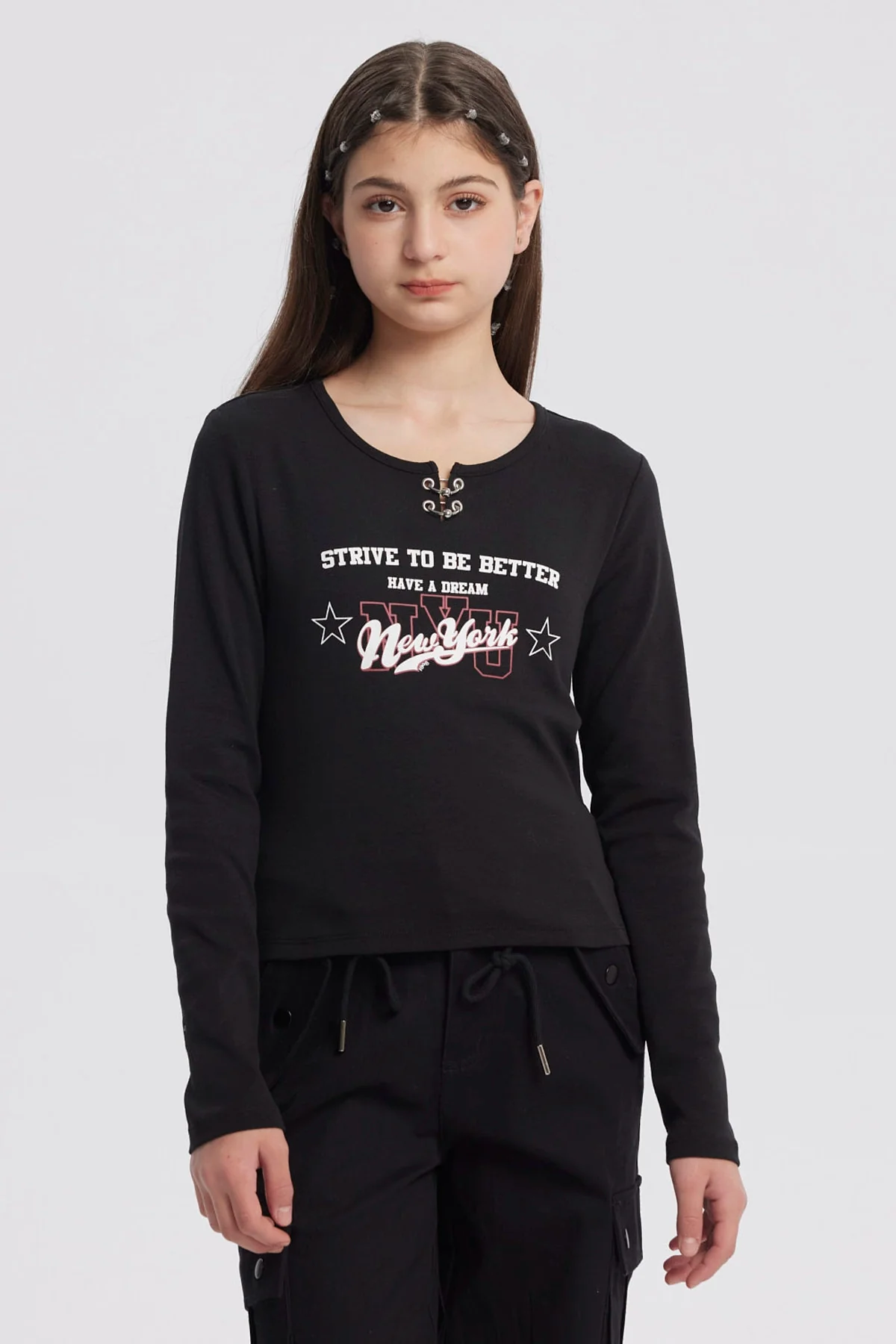 Polera Niña Argollas Negro