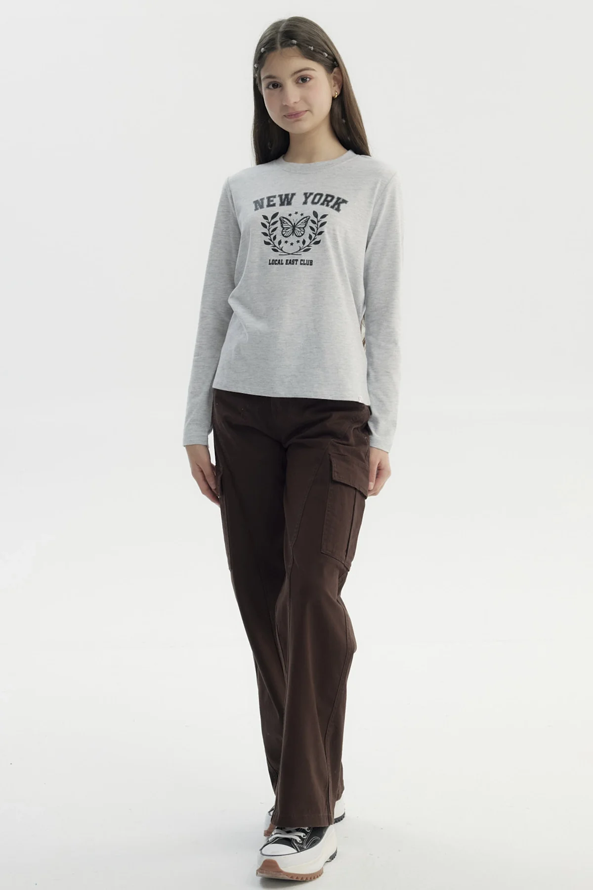 Polera Niña Básica Teen Gris Melange - Image 4