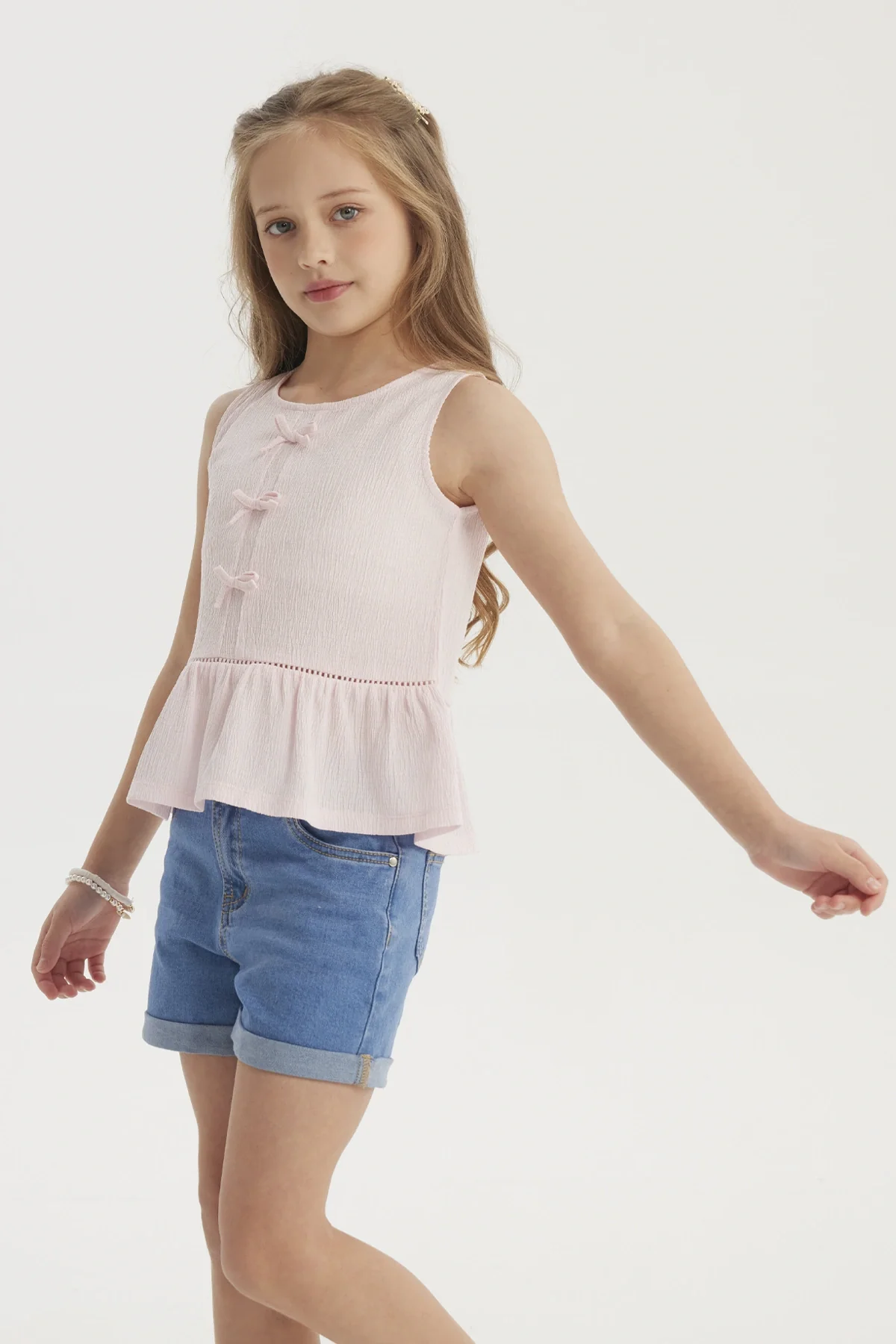 Polera Niña Con Cintas Rosado - Image 3