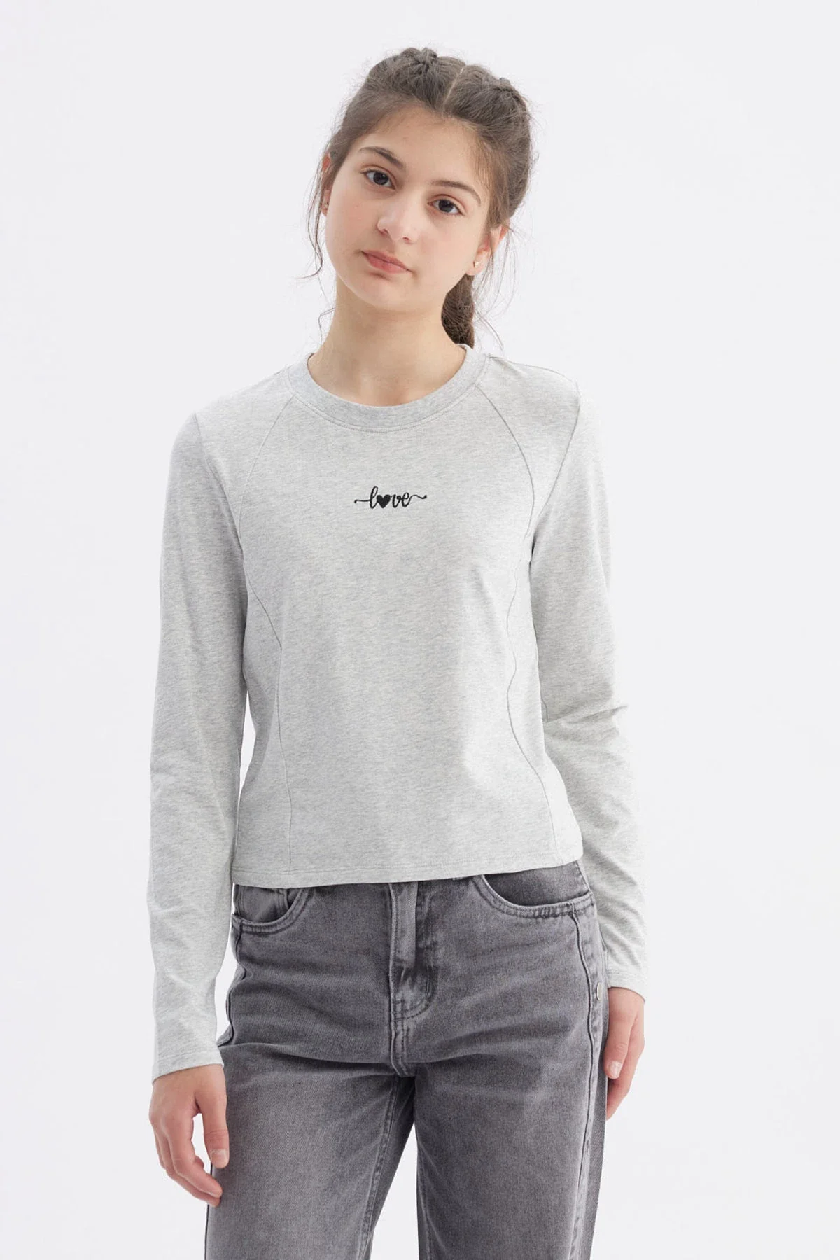 Polera Niña Costuras Gris Melange