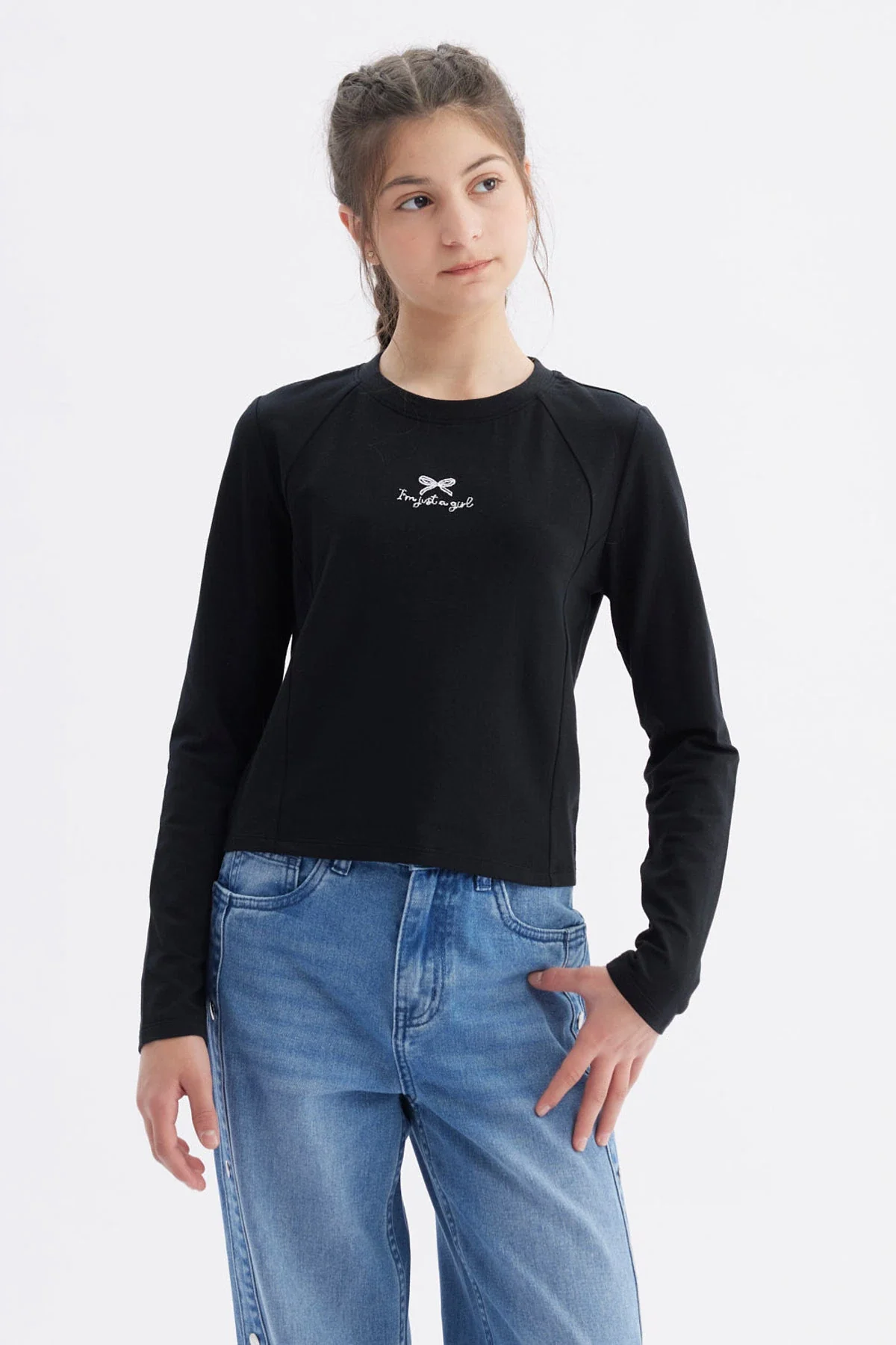 Polera Niña Costuras Negro