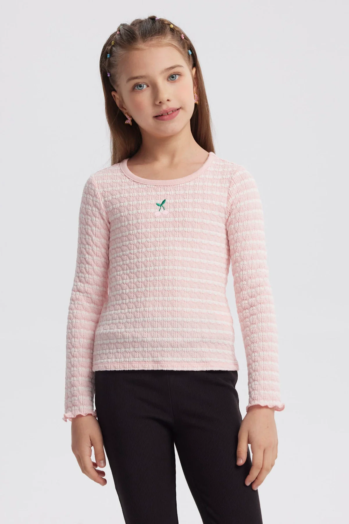 Polera Niña Rayas Rosado