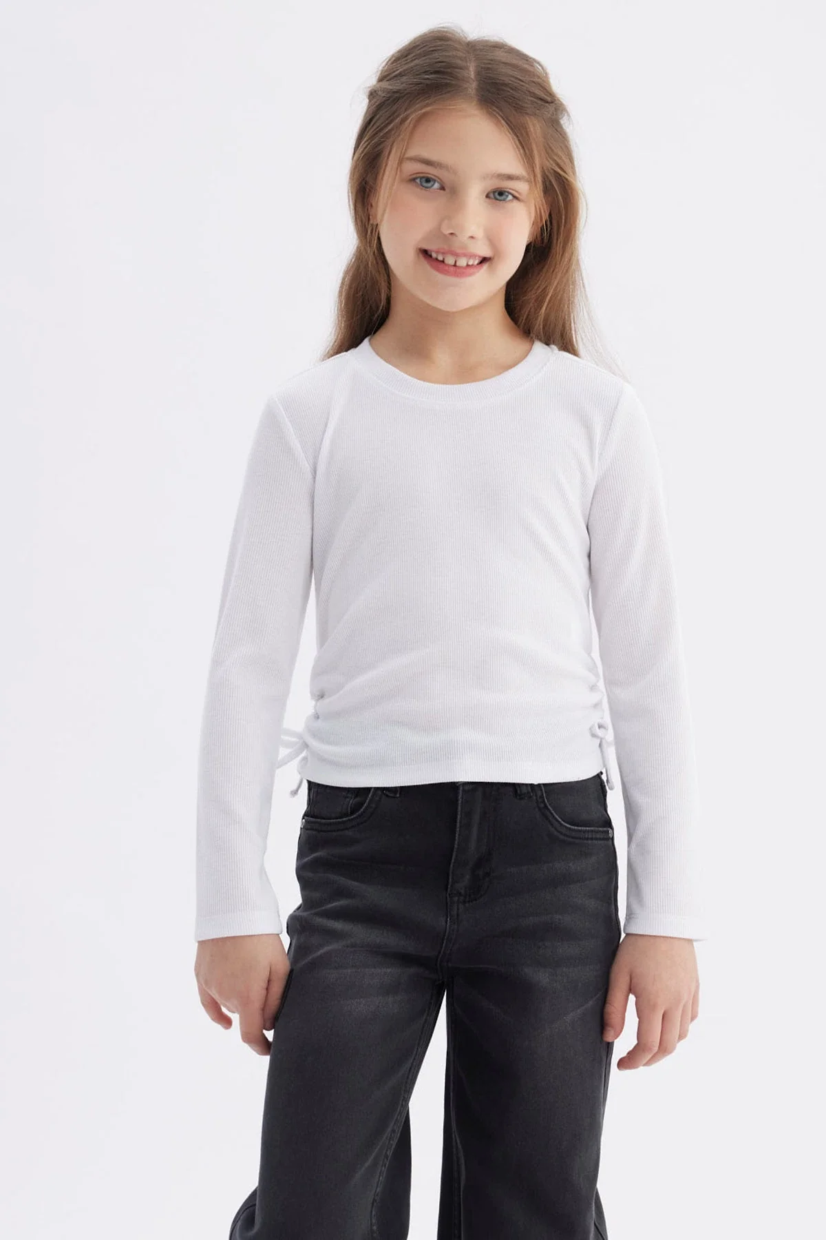 Polera Niña Recogidas Blanco