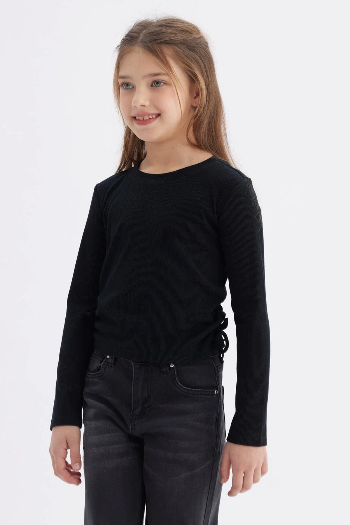 Polera Niña Recogidas Negro - Image 2