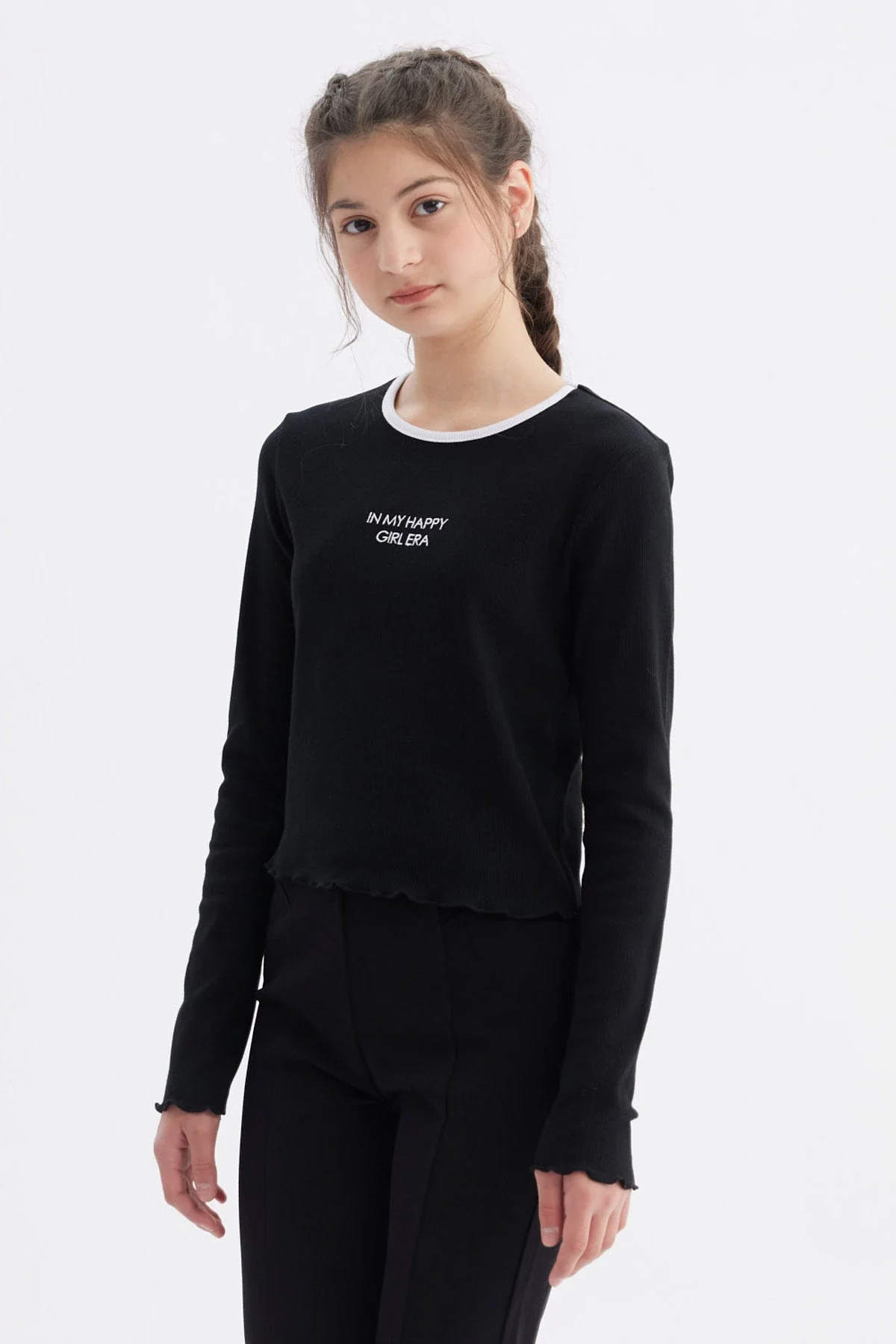 Polera Niña Rib Cuello Negro - Image 2