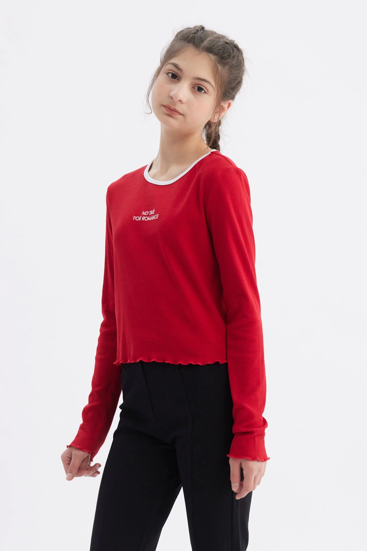 Polera Niña Rib Cuello Rojo - Image 2