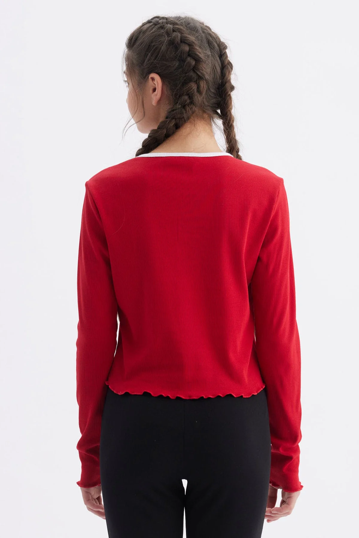 Polera Niña Rib Cuello Rojo - Image 3