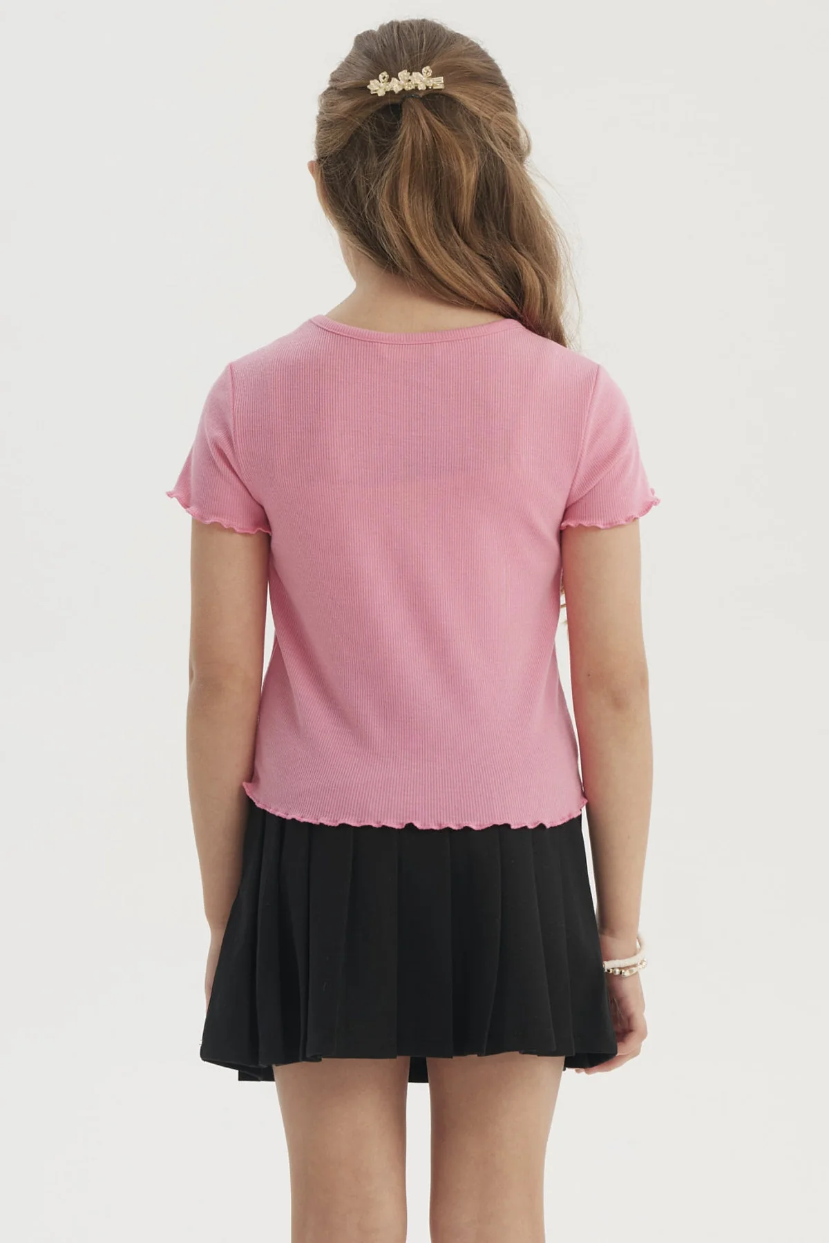Polera Niña Rib Print Bordado Rosado - Image 3