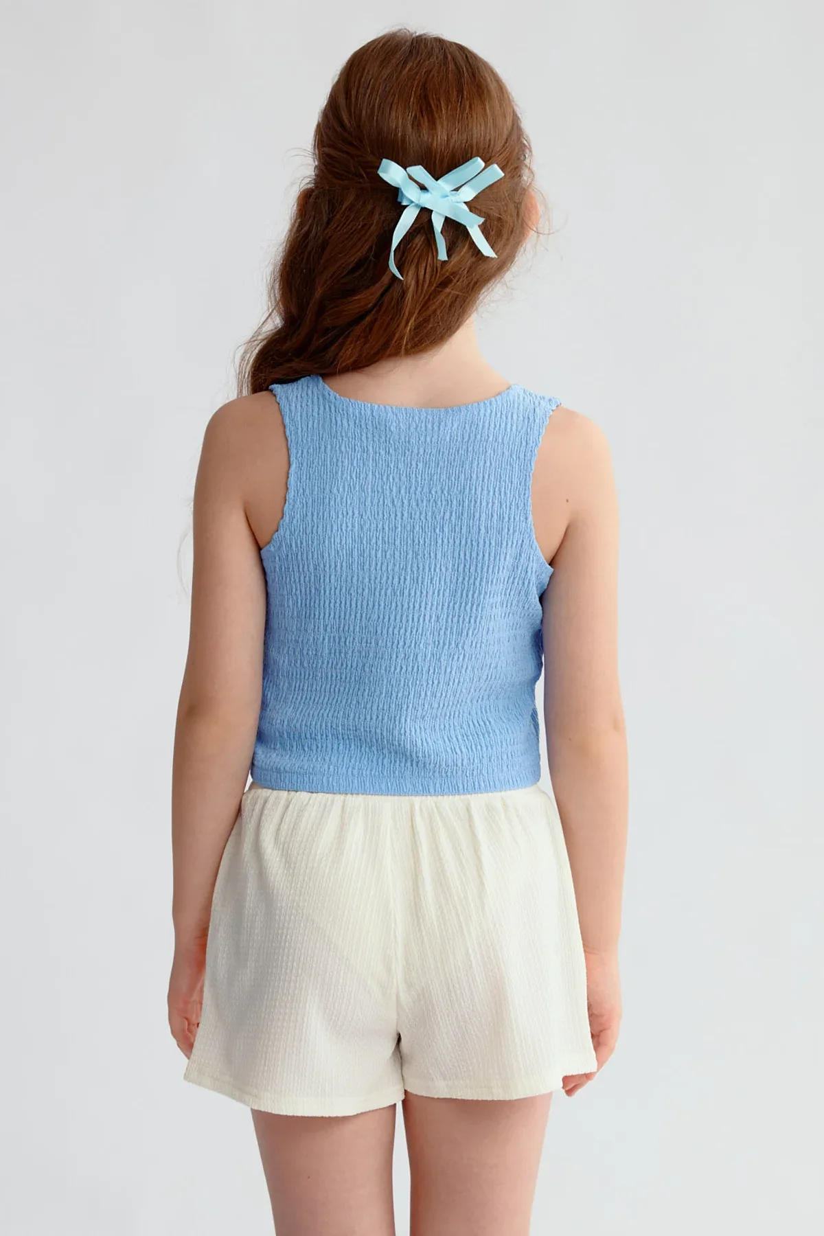 Polera Niña Textura Tipo Peto Celeste - Image 2