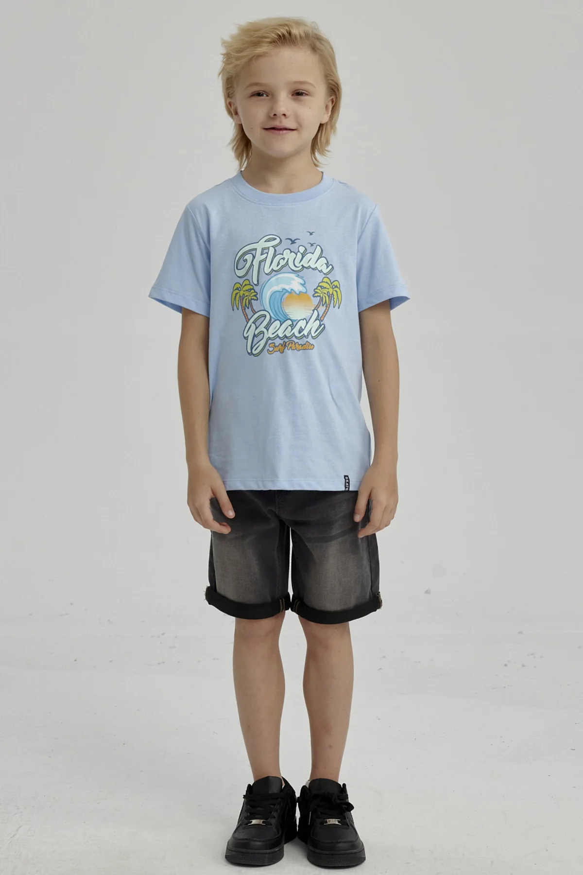 Polera Niño Básica Estampada Celeste - Image 4
