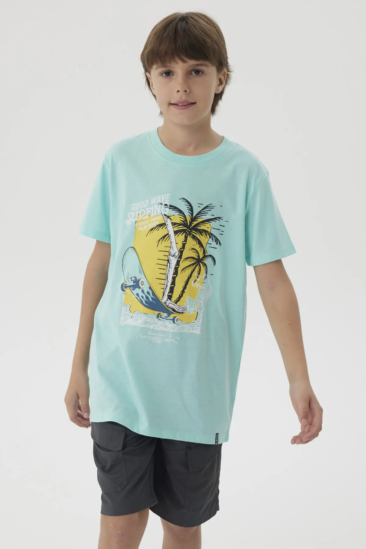 Polera Niño Básica Estampada Menta