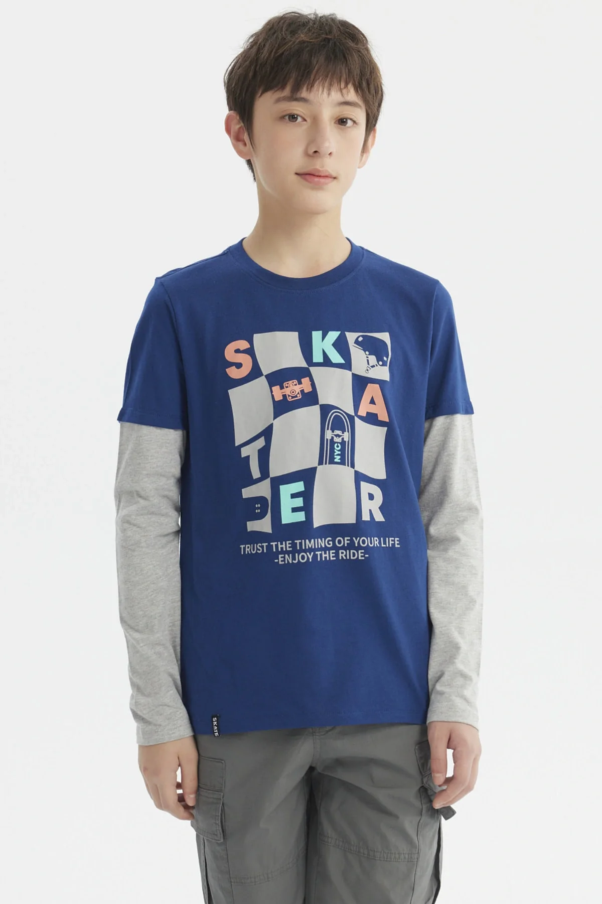 Polera Niño Básica Print Azul