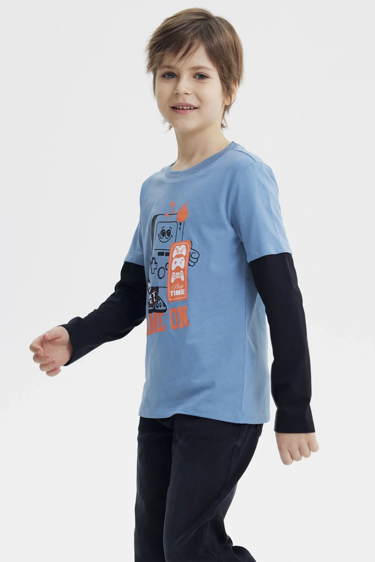 Polera Niño Básica Print Azul Piedra - Image 2