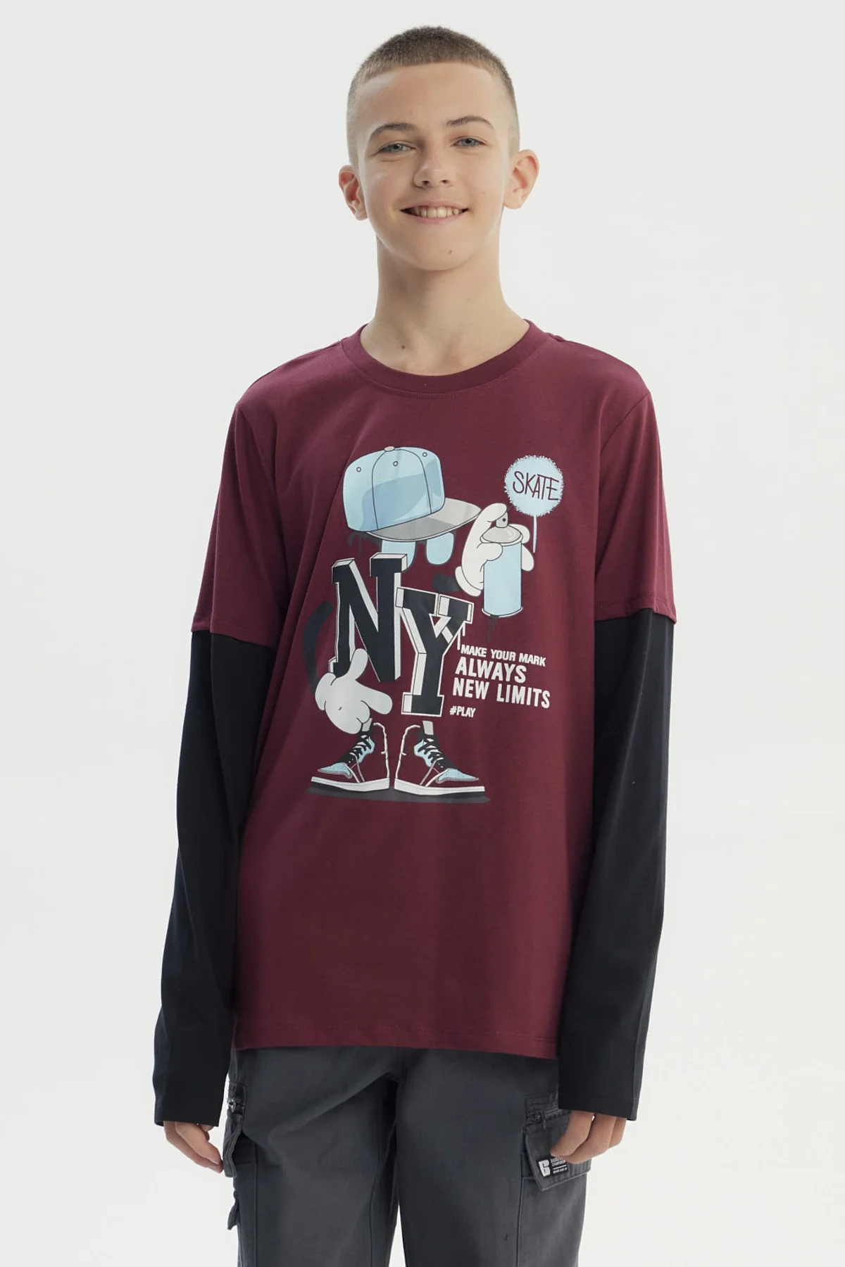 Polera Niño Básica Print Burdeo