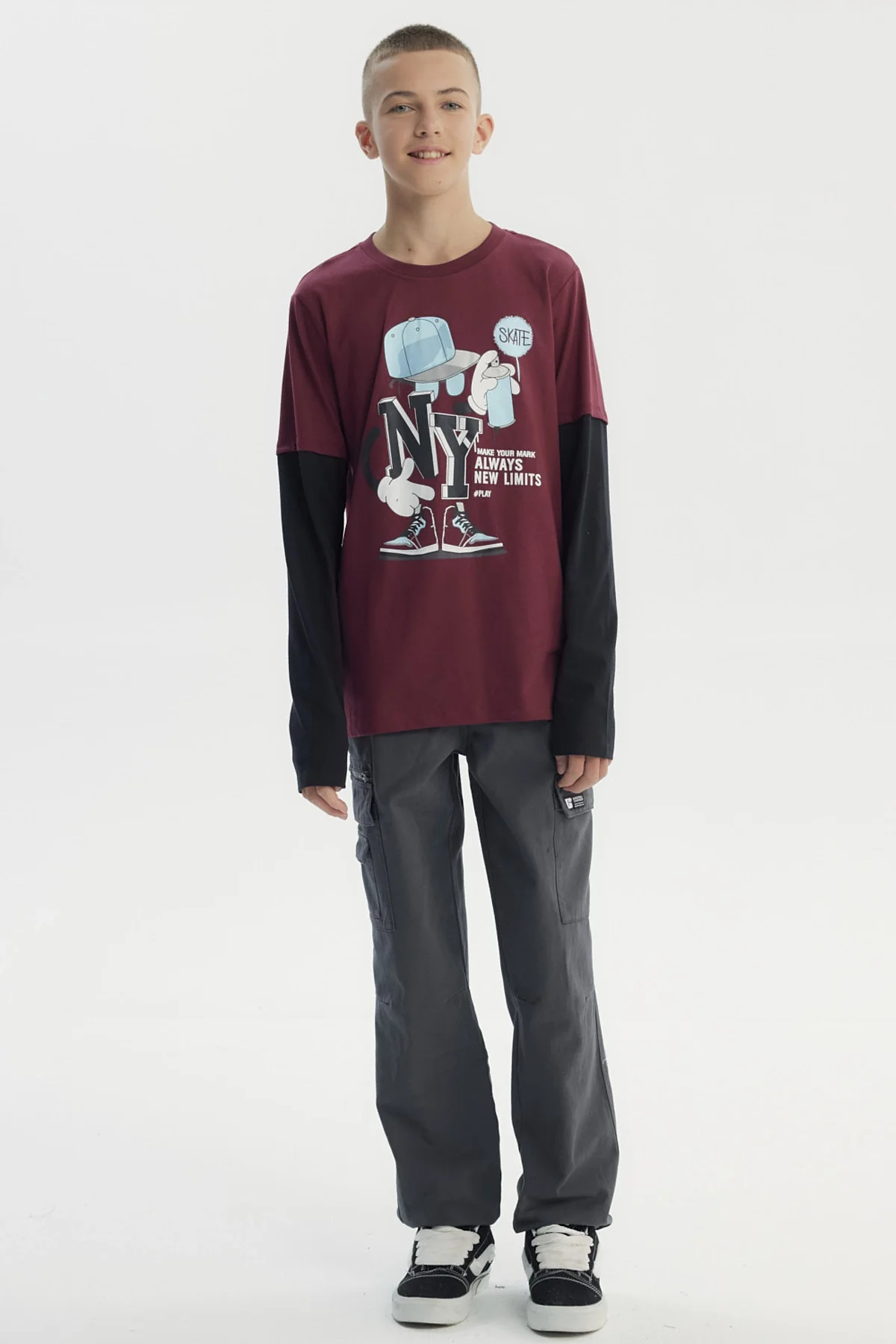 Polera Niño Básica Print Burdeo - Image 4