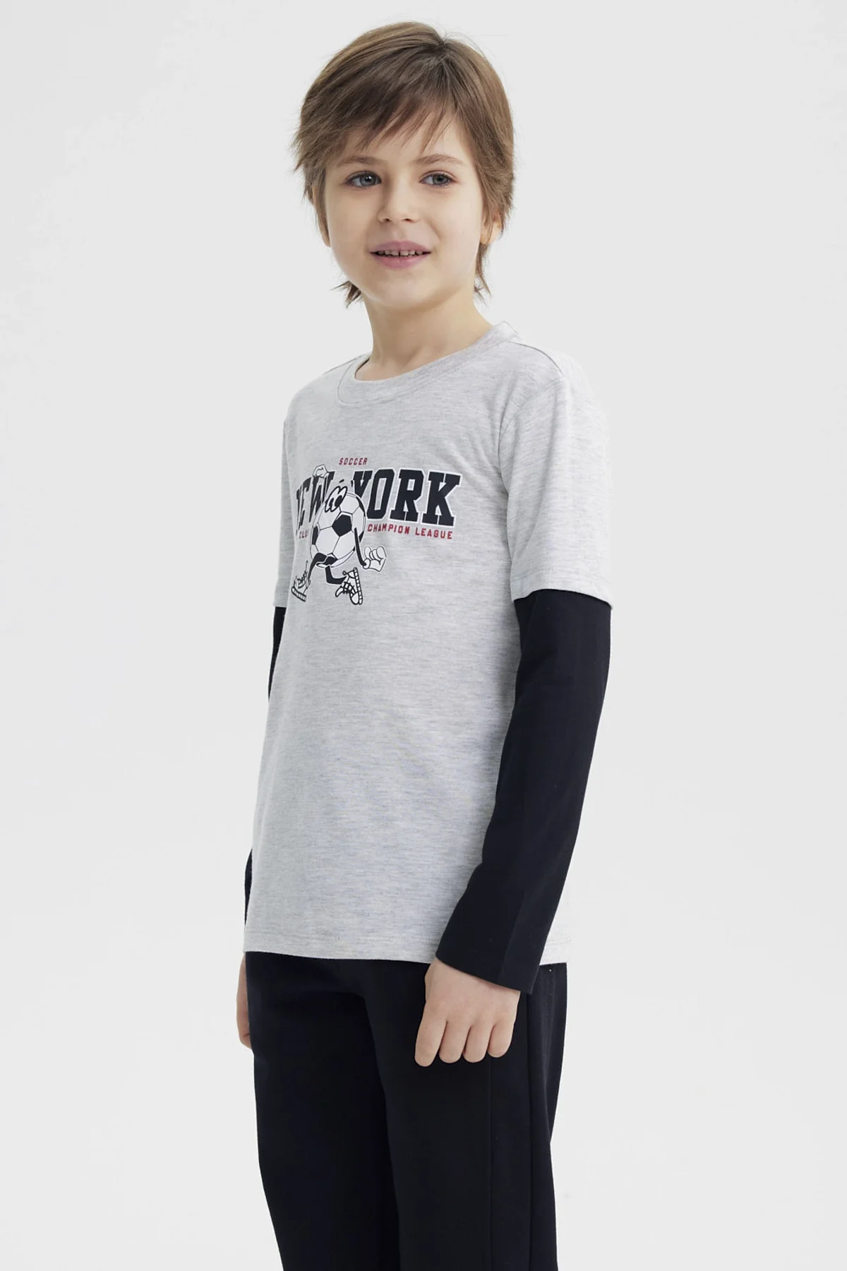 Polera Niño Básica Print Gris Melange Claro - Image 2