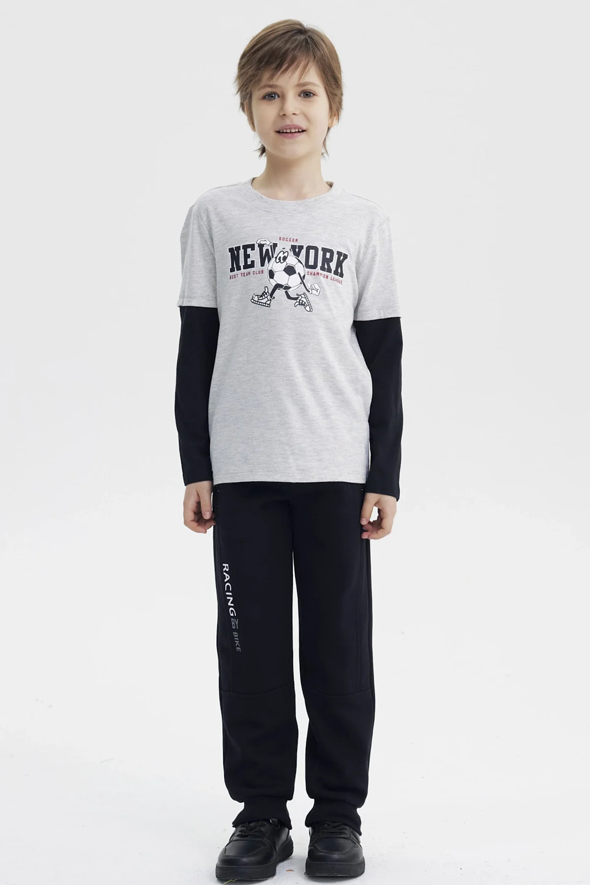 Polera Niño Básica Print Gris Melange Claro - Image 4