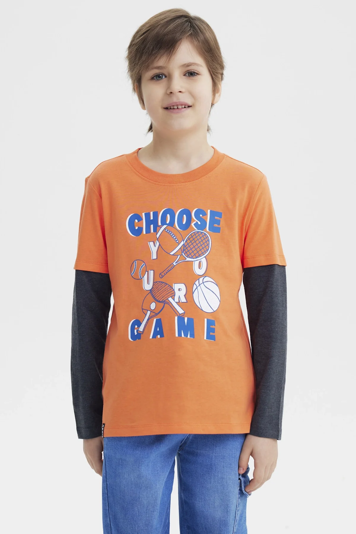 Polera Niño Básica Print Naranjo