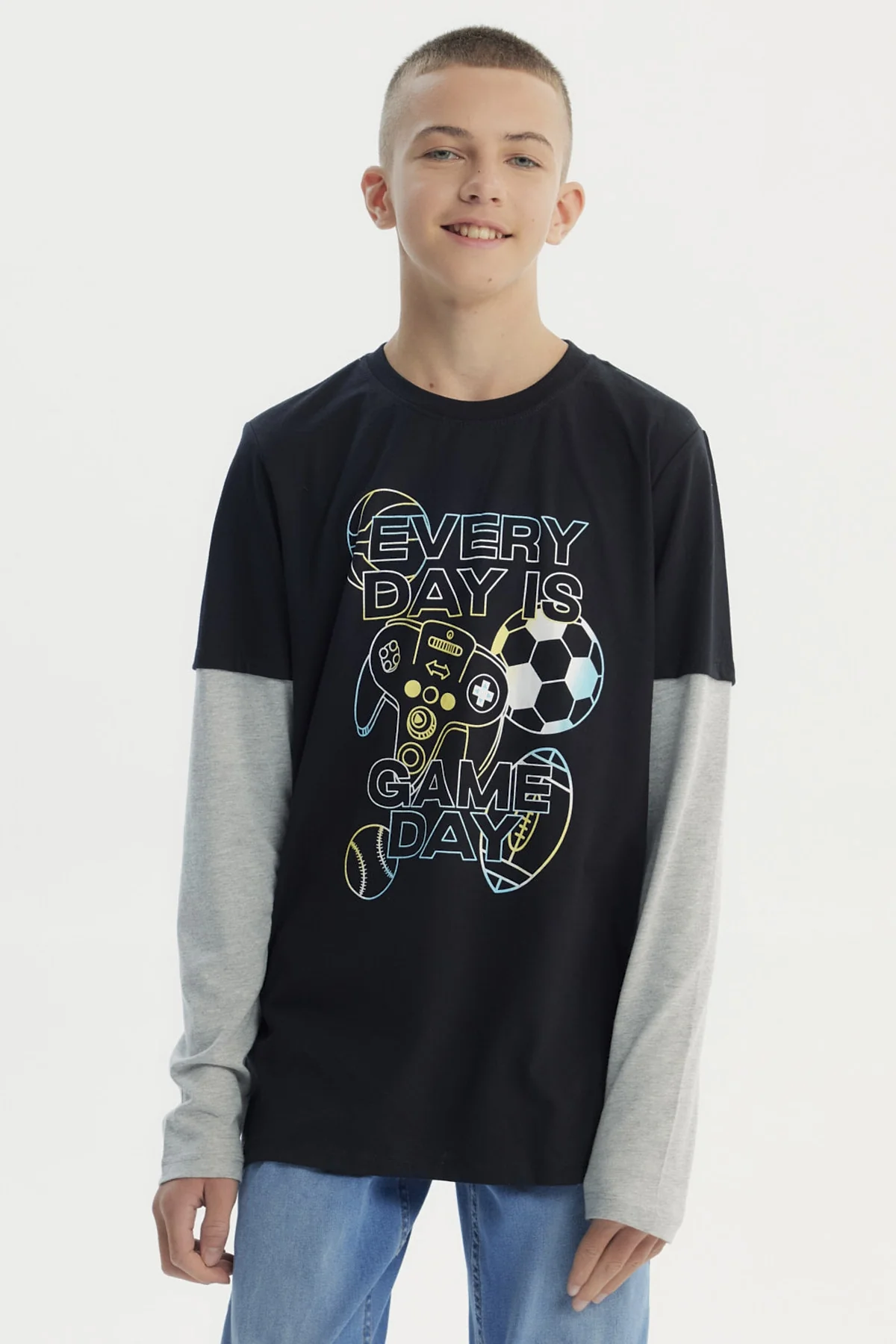 Polera Niño Básica Print Negro
