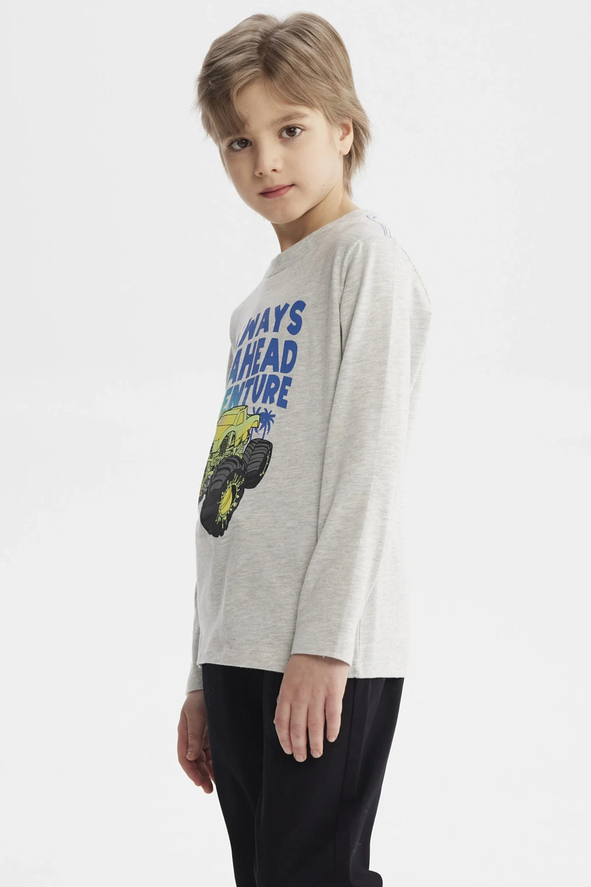 Polera Niño Bordados Gris Melange - Image 2