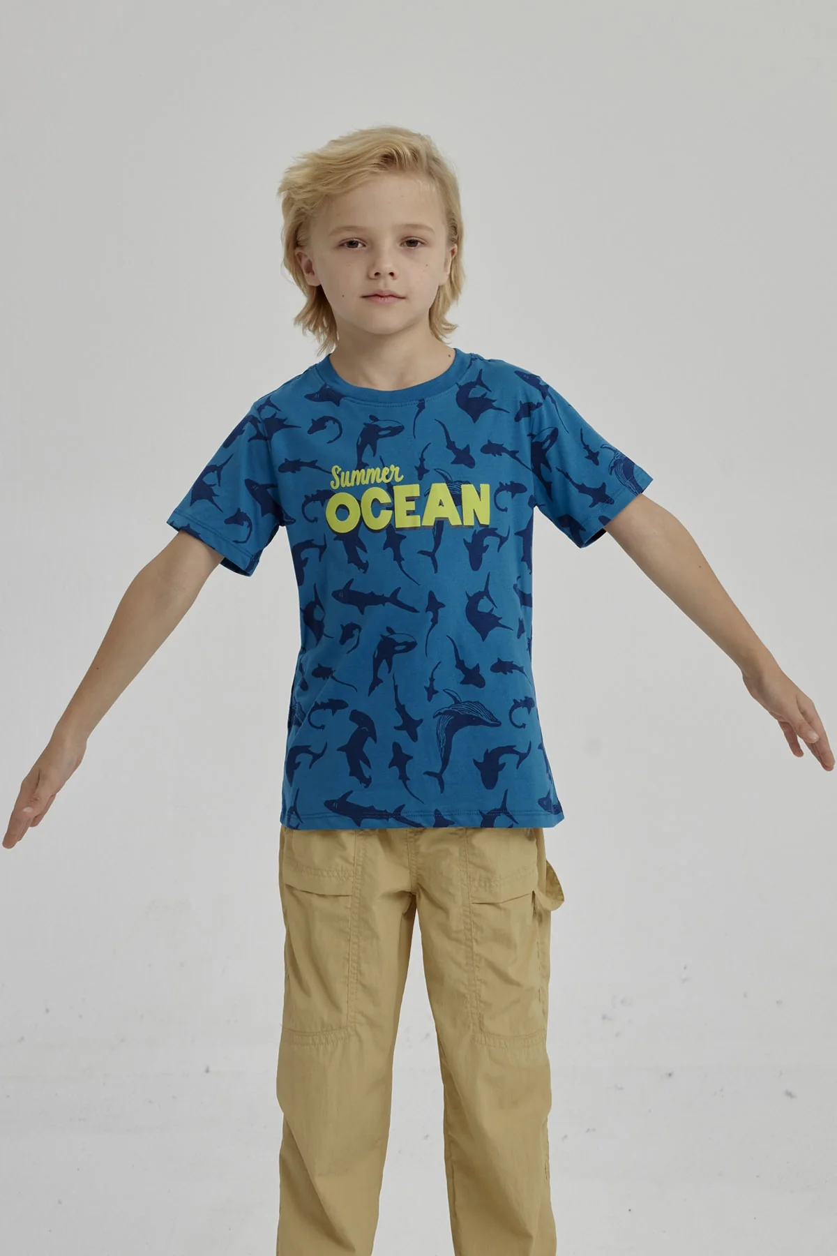 Polera Niño Mini Print Posicional Azul Petroleo - Image 3