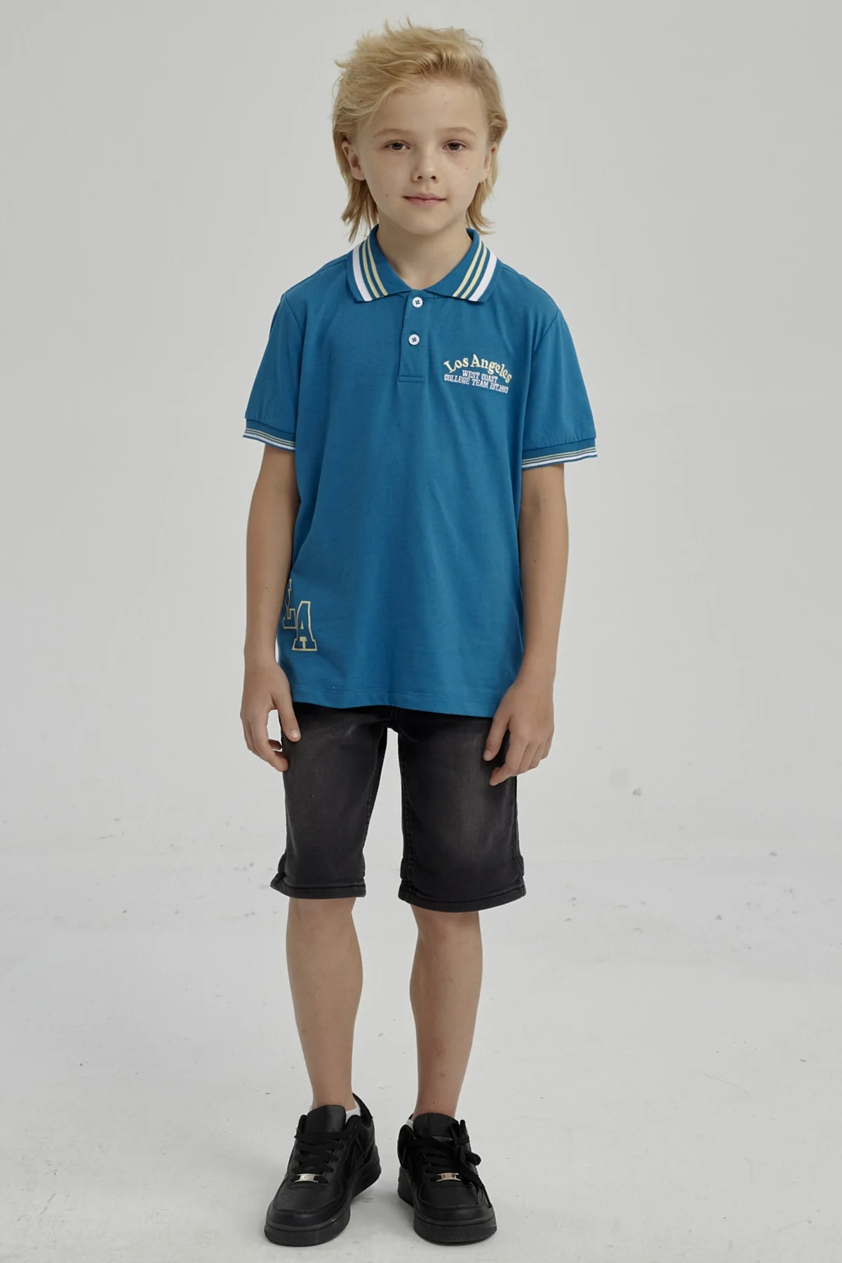 Polera Niño Piqué Con Parche Azul Petroleo - Image 4