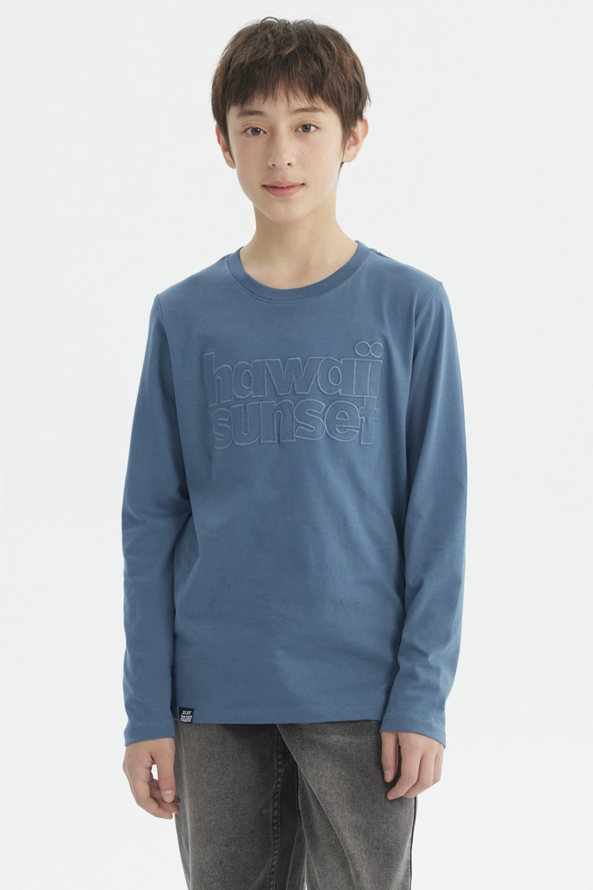 Polera Niño Print Con Relieve Azul Petroleo