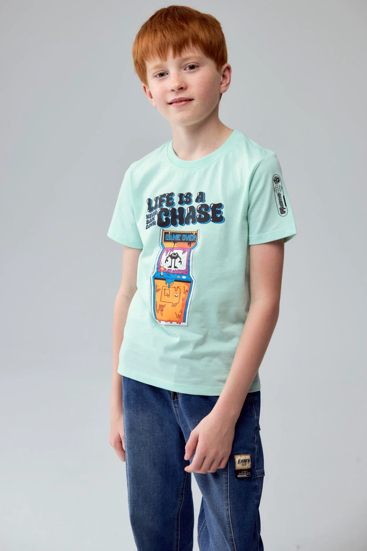 Polera Niño Print Gamer Verde Claro - Image 2