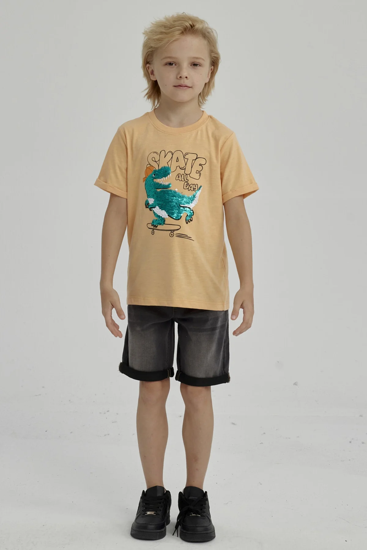 Polera Niño Print Lentejuelas Naranjo - Image 4