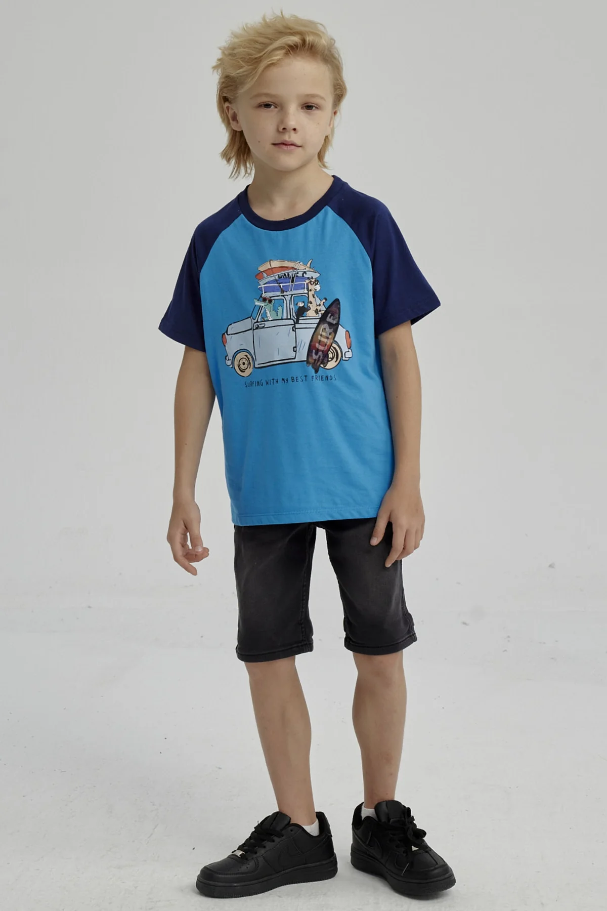 Polera Niño Raglan Print Azul Claro - Image 4