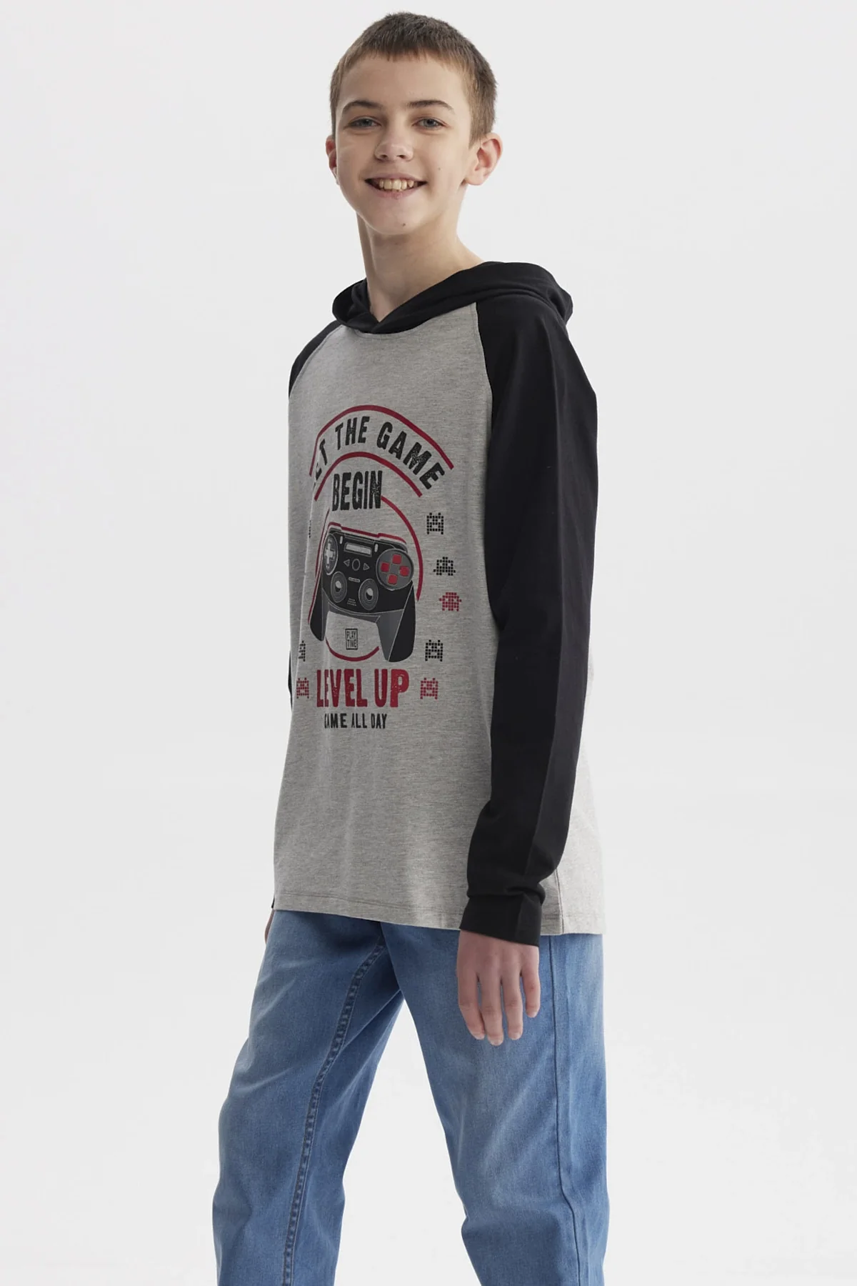 Polera Niño Teen Bicolor Gris Melange - Image 2