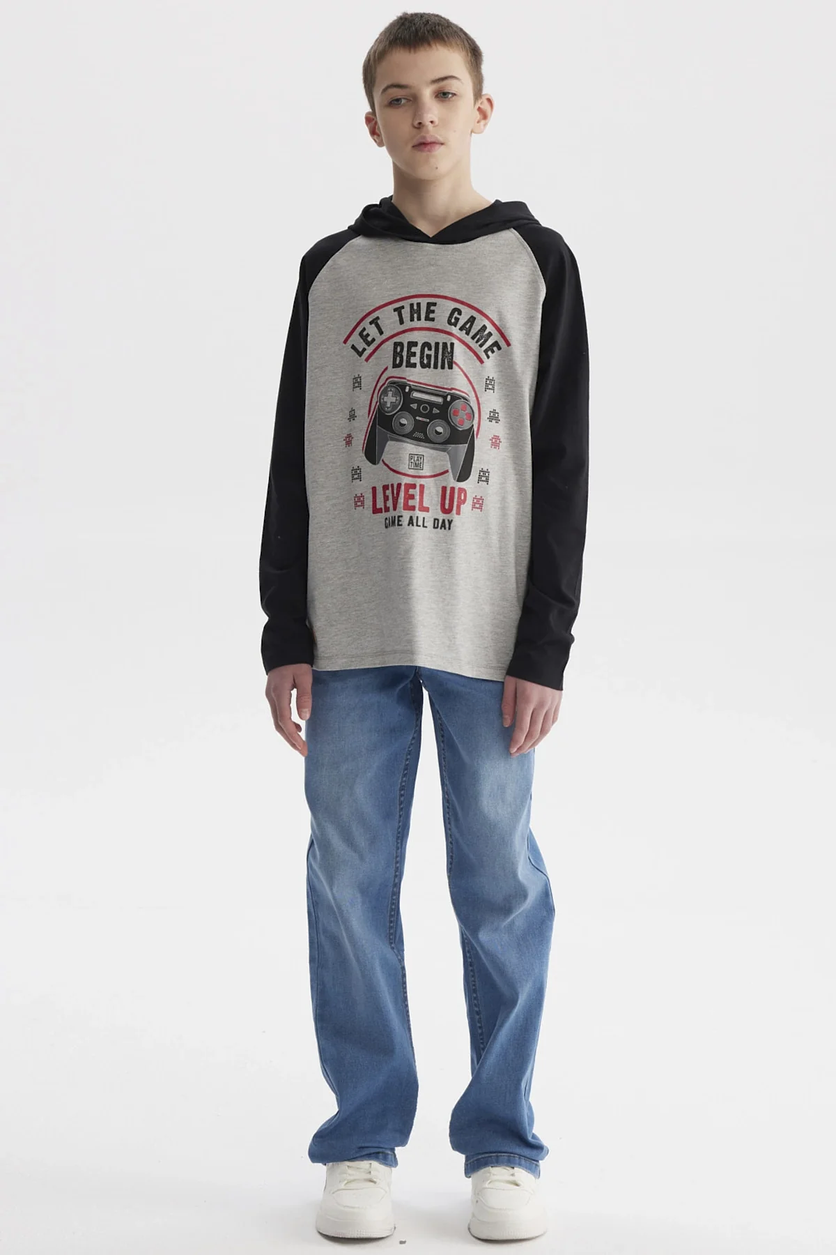 Polera Niño Teen Bicolor Gris Melange - Image 4