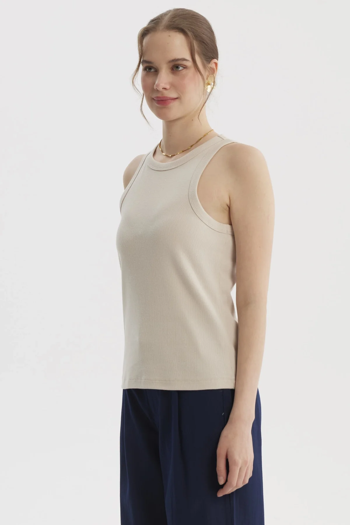 Polera Peto Mujer Básico Liso Rib Arena - Image 2