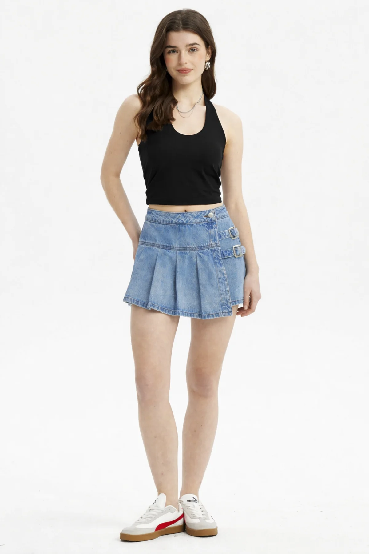 Polera Peto Mujer Halter Liso Crop Negro - Image 3