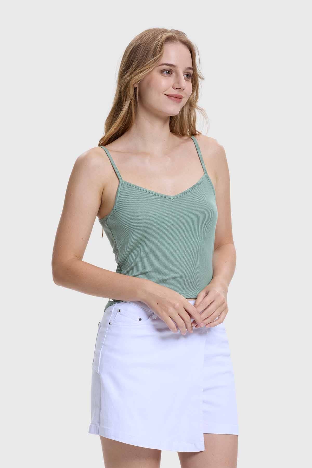 Polera Peto Mujer Pabilo Crop Verde - Image 2