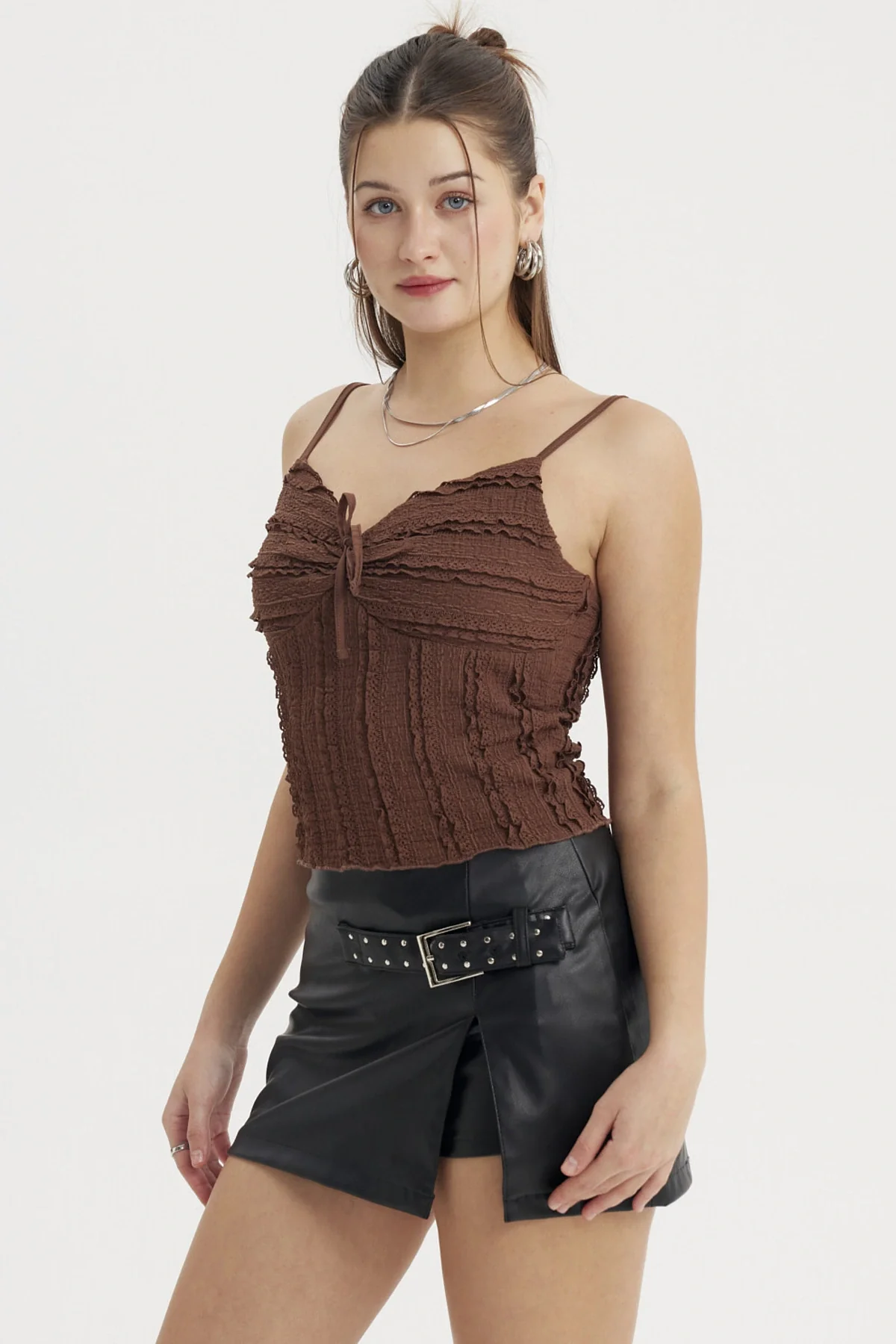 Polera Peto Mujer Texturizada Café - Image 2