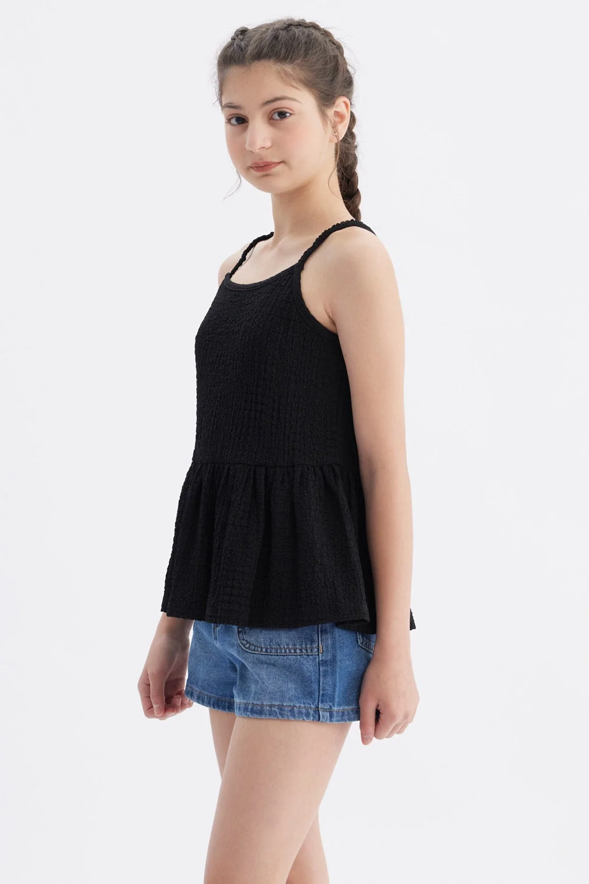 Polera Peto Niña Textura Negro - Image 2