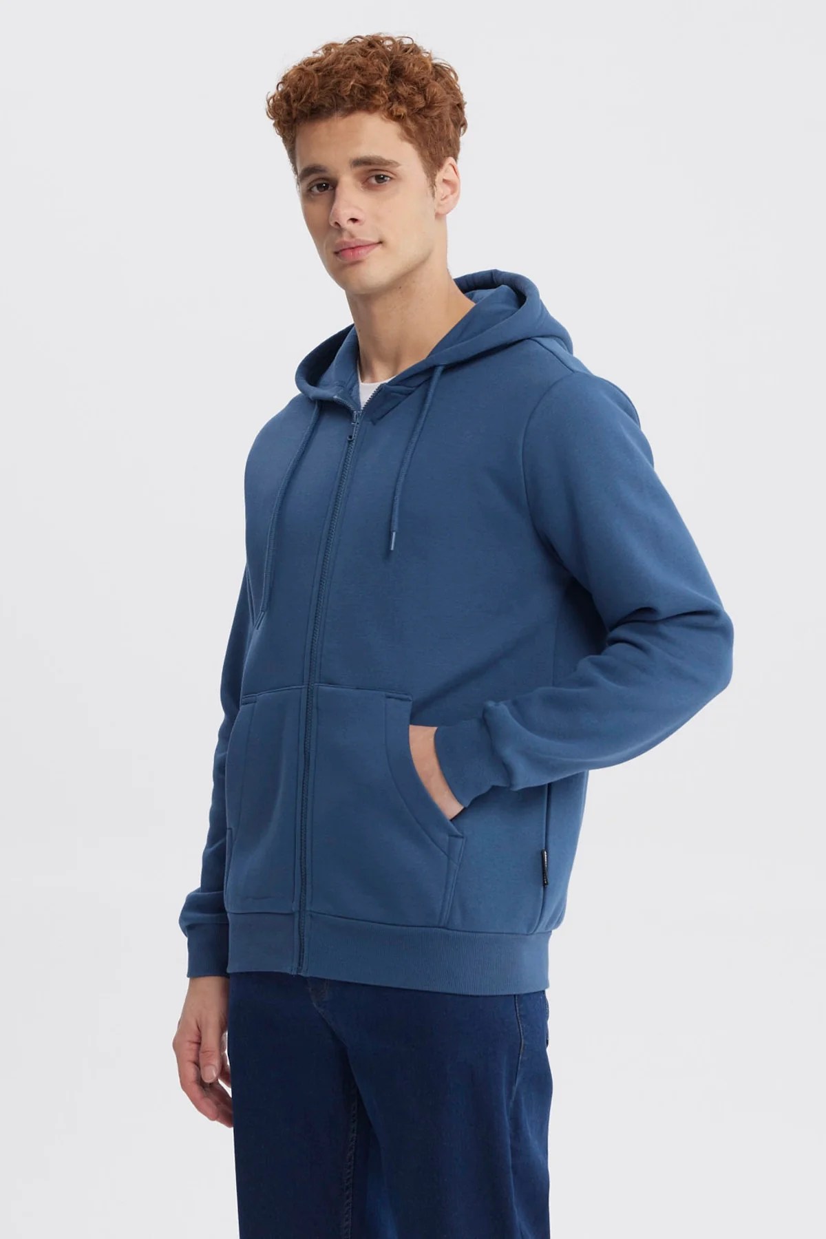 Polerón Hombre Full Zipper Basico Azul Piedra - Image 2