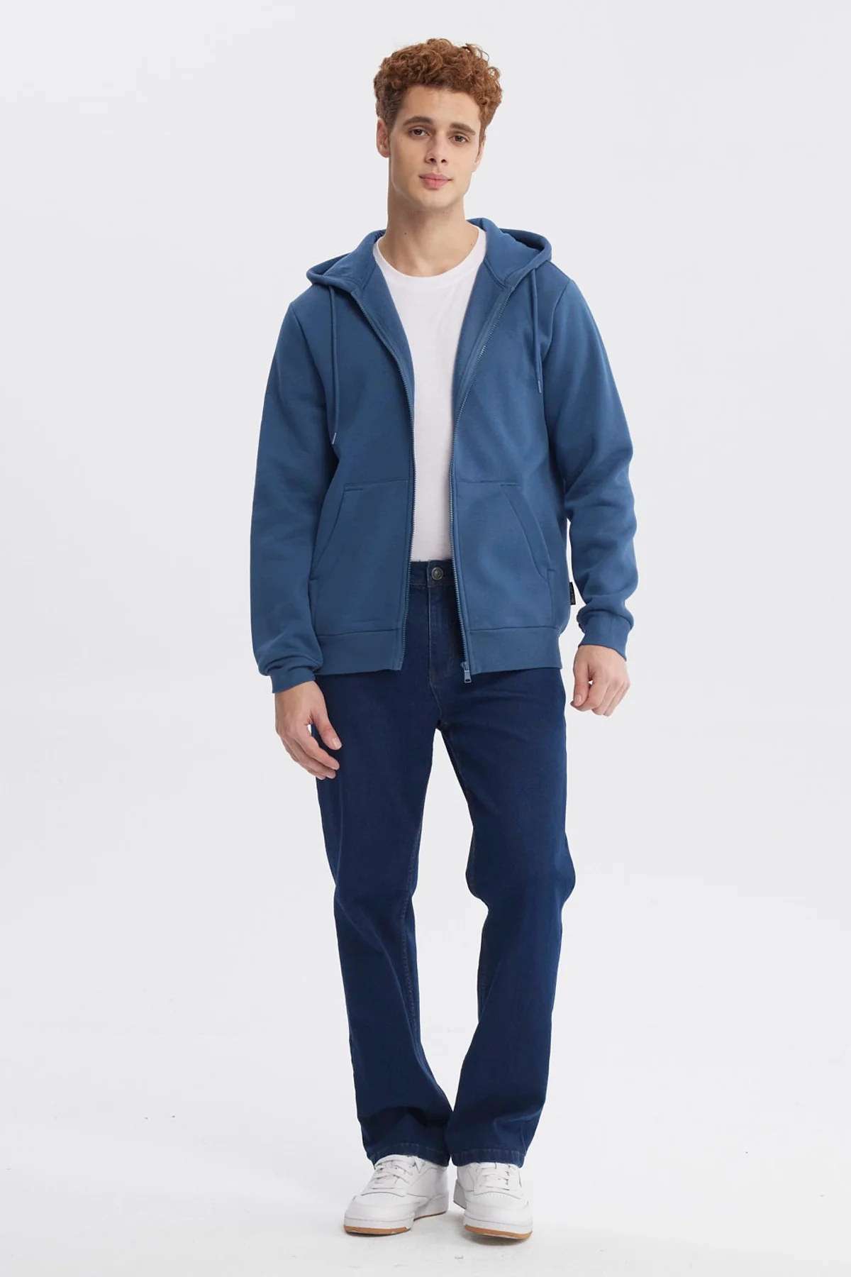 Polerón Hombre Full Zipper Basico Azul Piedra - Image 4