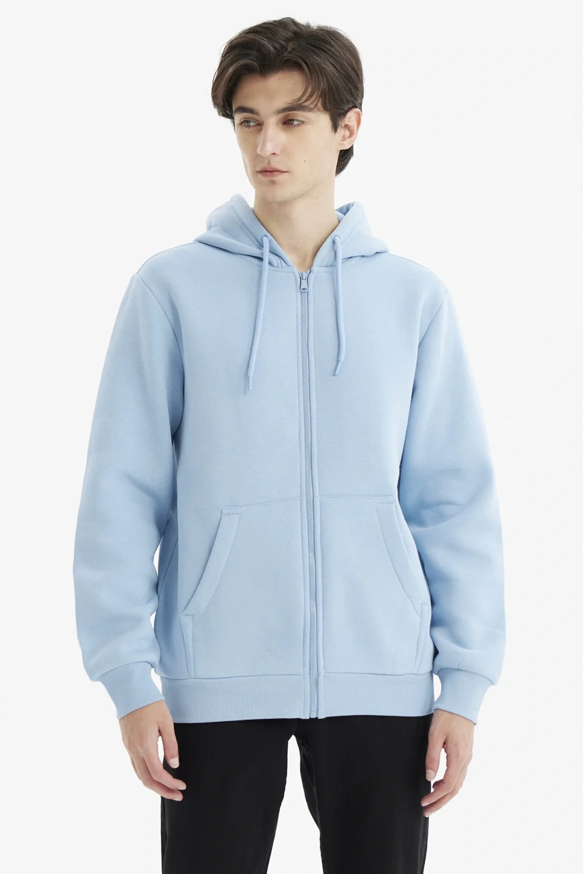 Polerón Hombre Full Zipper Basico Celeste Oscuro