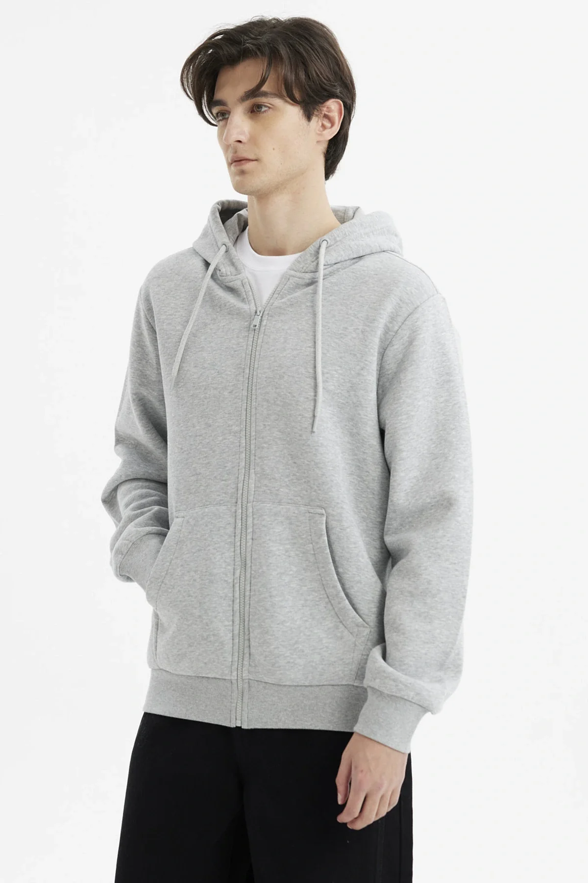 Polerón Hombre Full Zipper Basico Gris Melange - Image 2