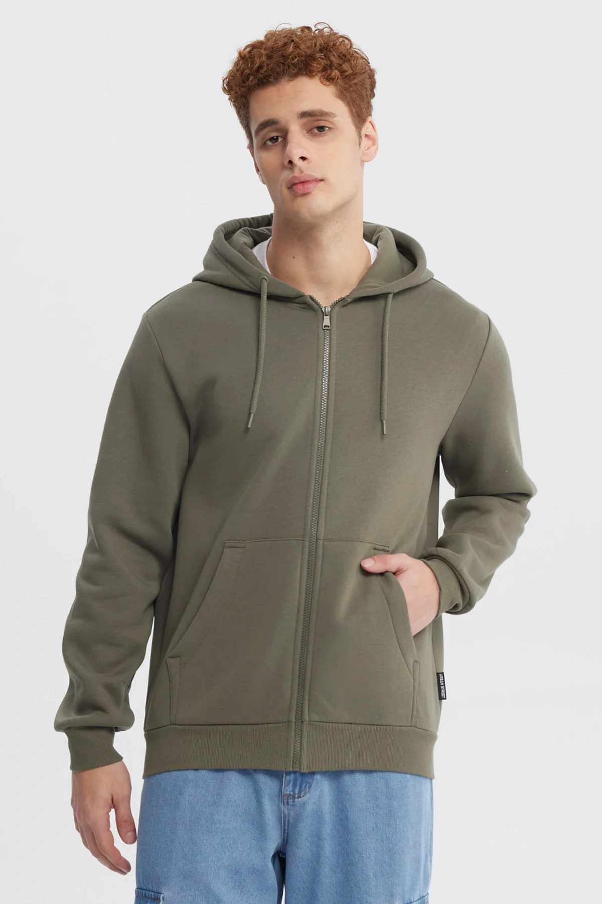 Polerón Hombre Full Zipper Basico Verde Militar