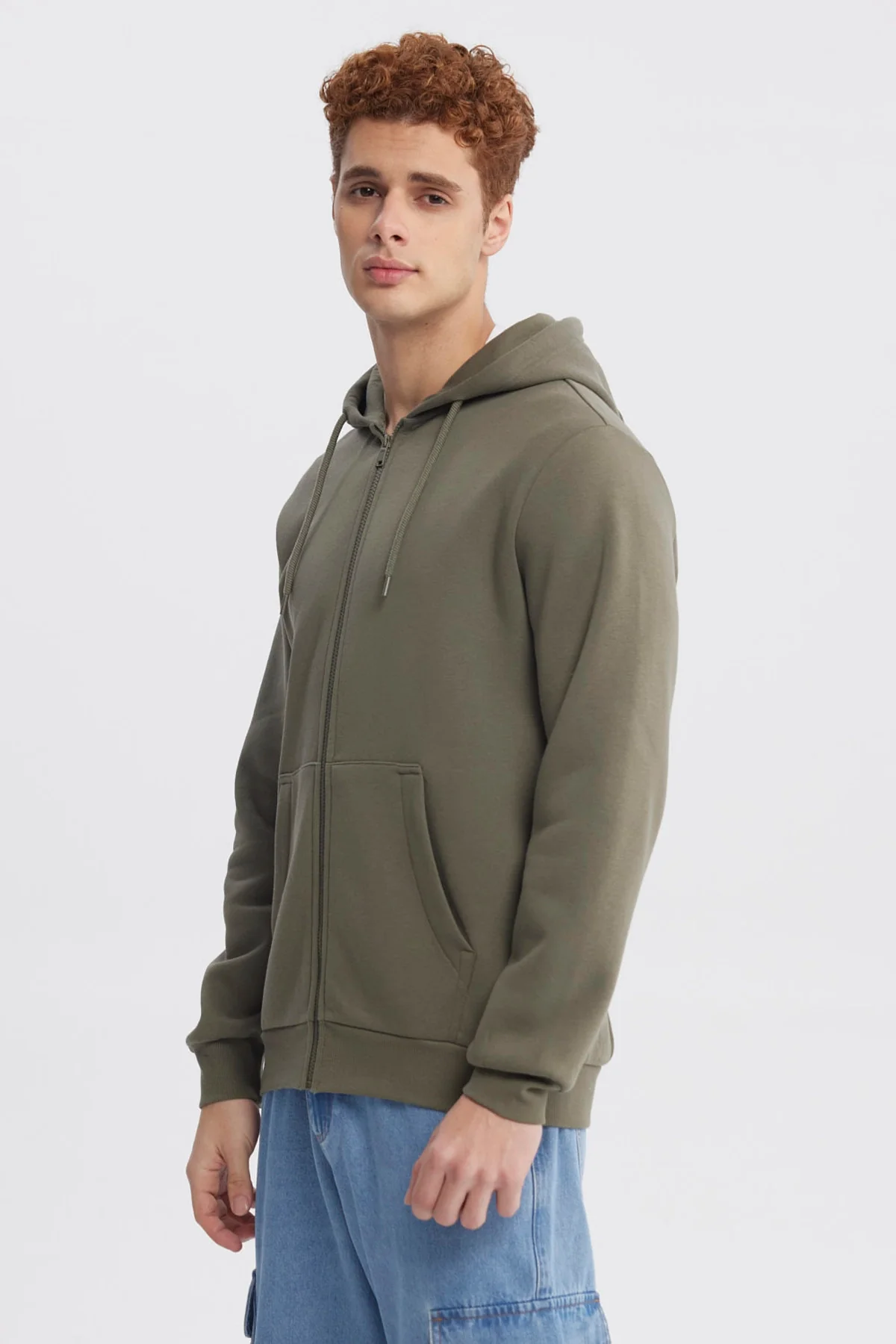 Polerón Hombre Full Zipper Basico Verde Militar - Image 2