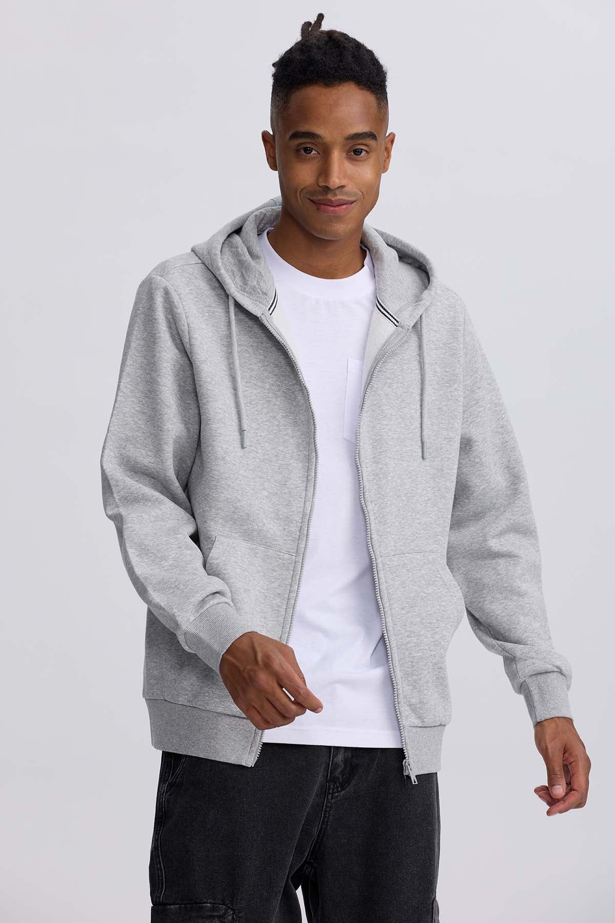 Polerón Hombre Full Zipper Gris Melange - Image 2